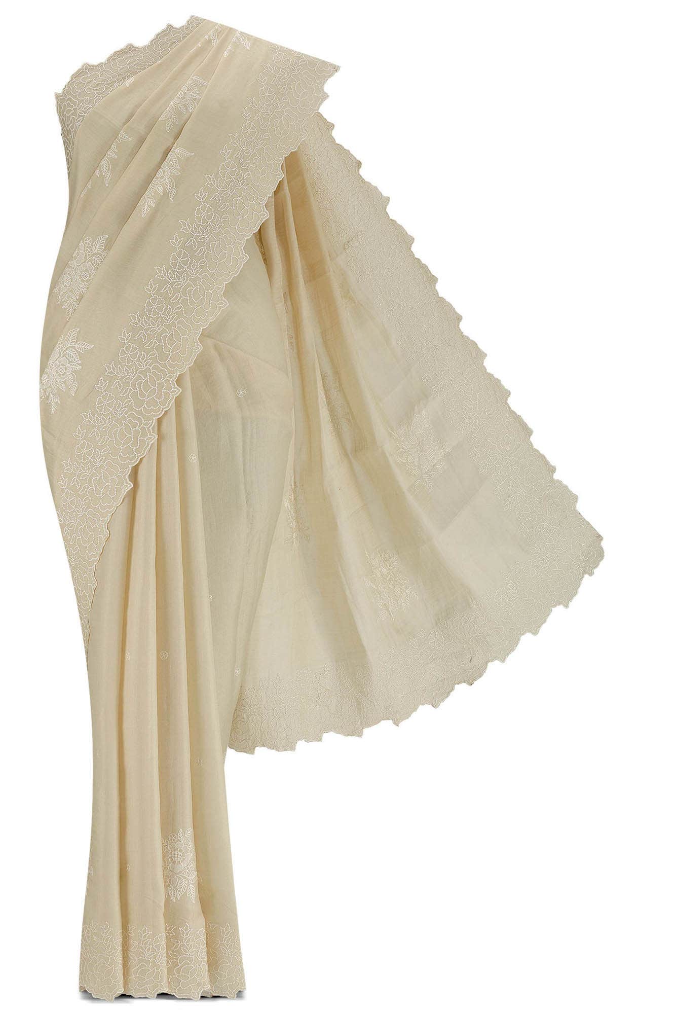 Beige Blended Tussar Silk Saree