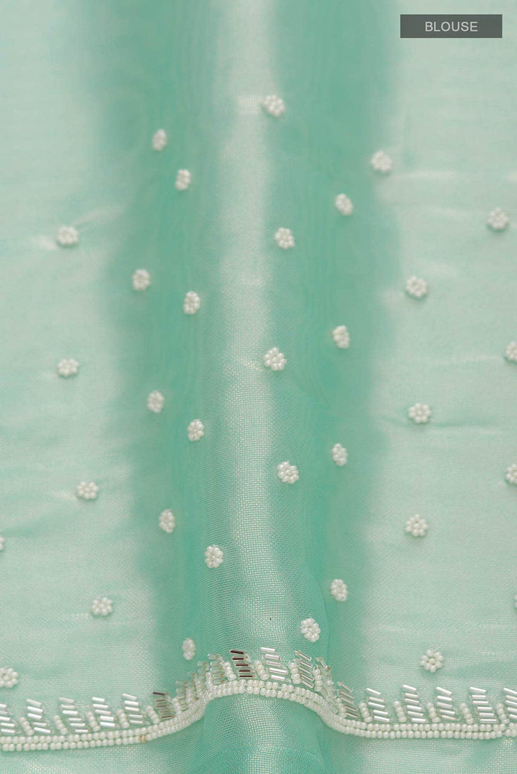 Green Blended Embroidery Net Saree