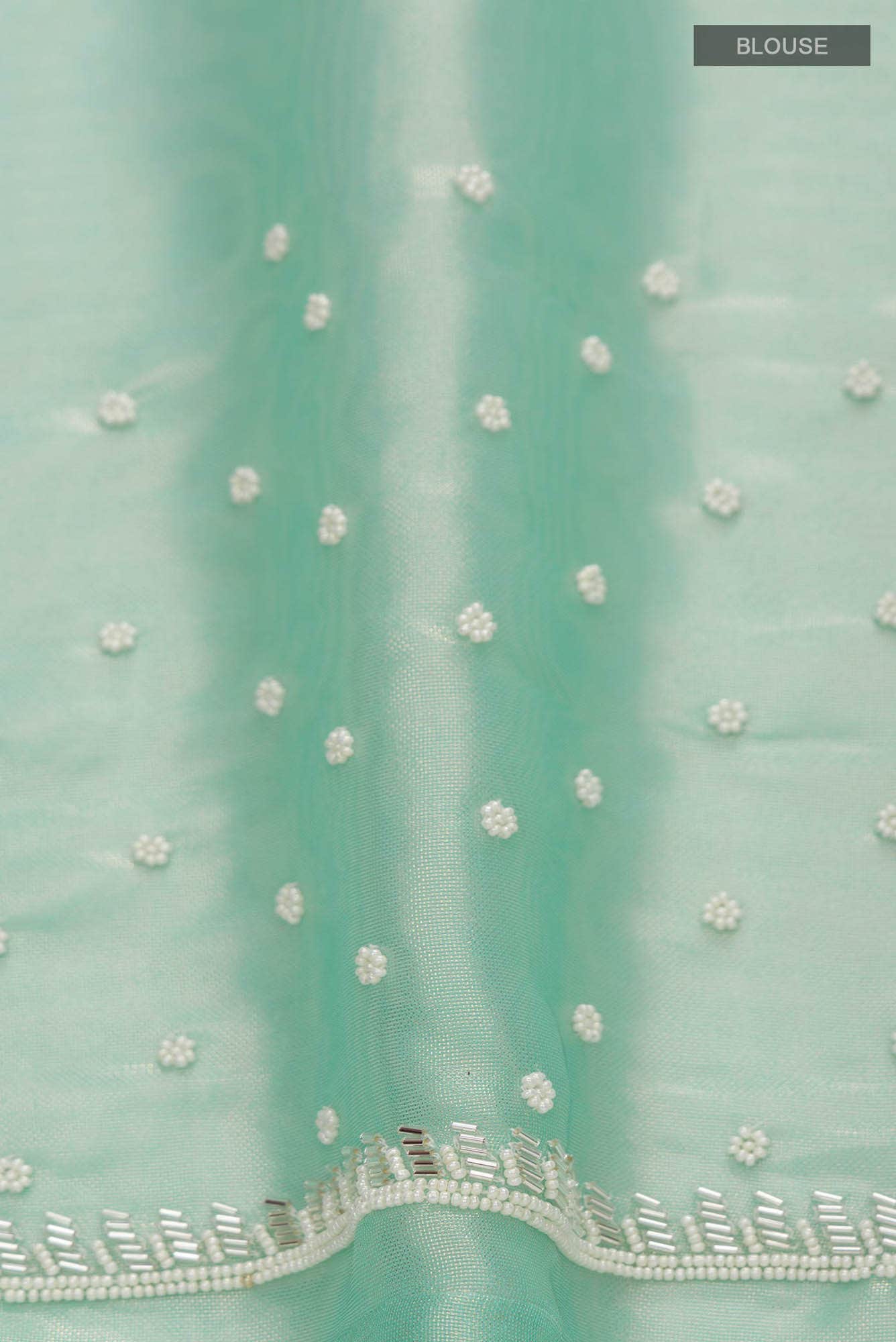 Green Blended Embroidery Net Saree