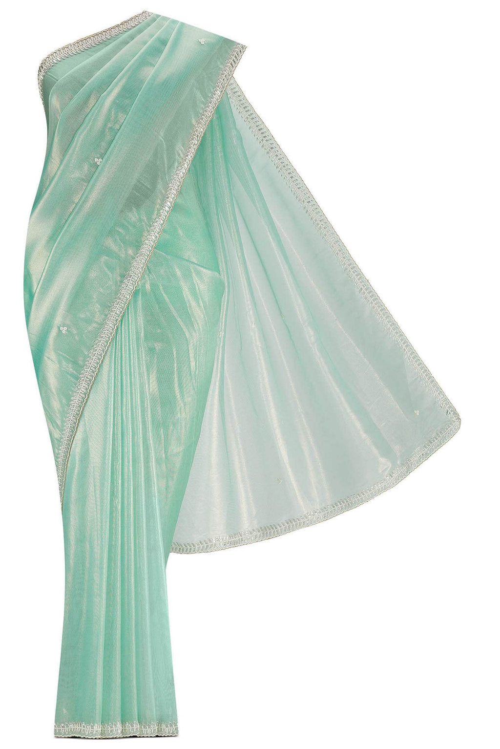 Green Blended Embroidery Net Saree