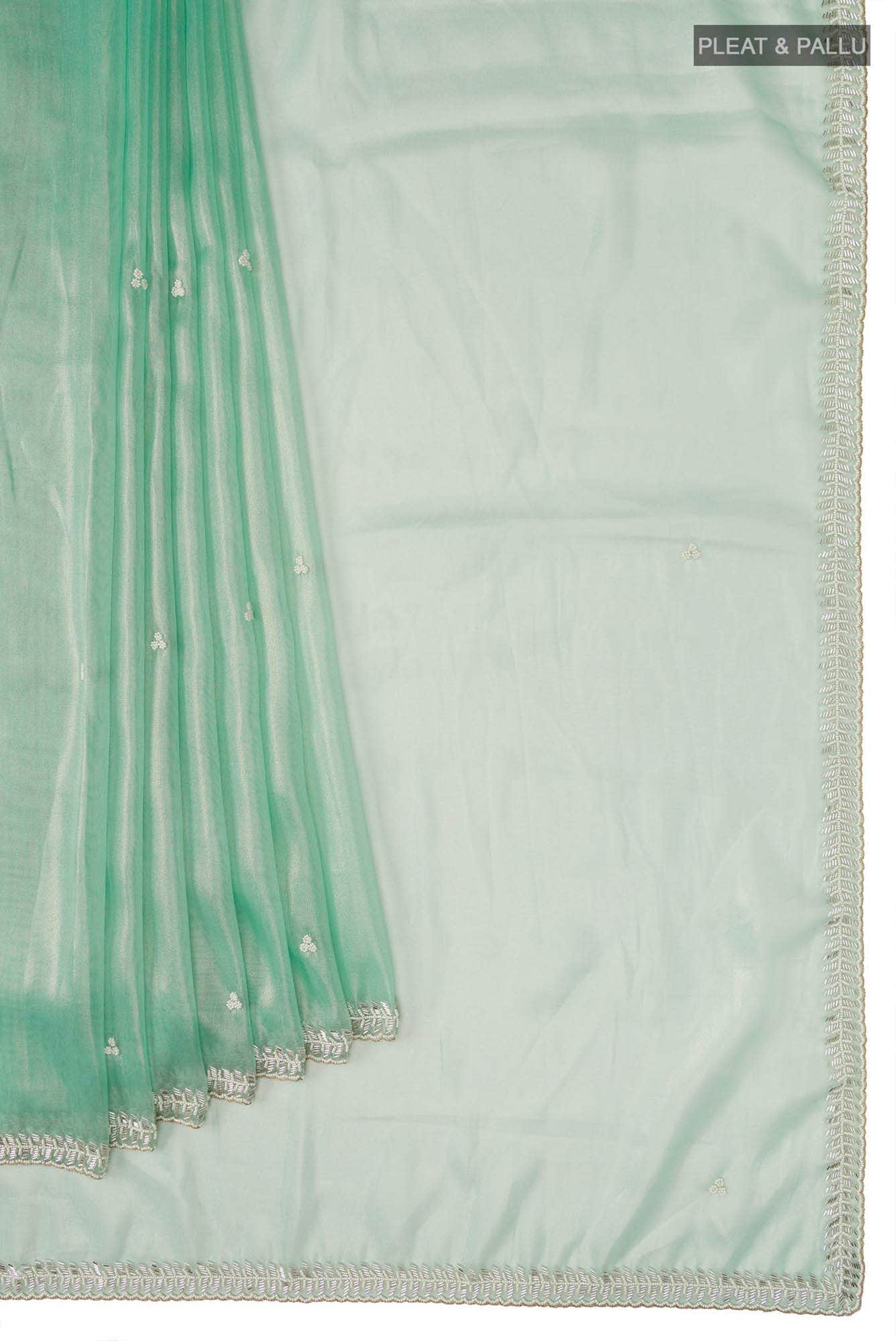 Green Blended Embroidery Net Saree