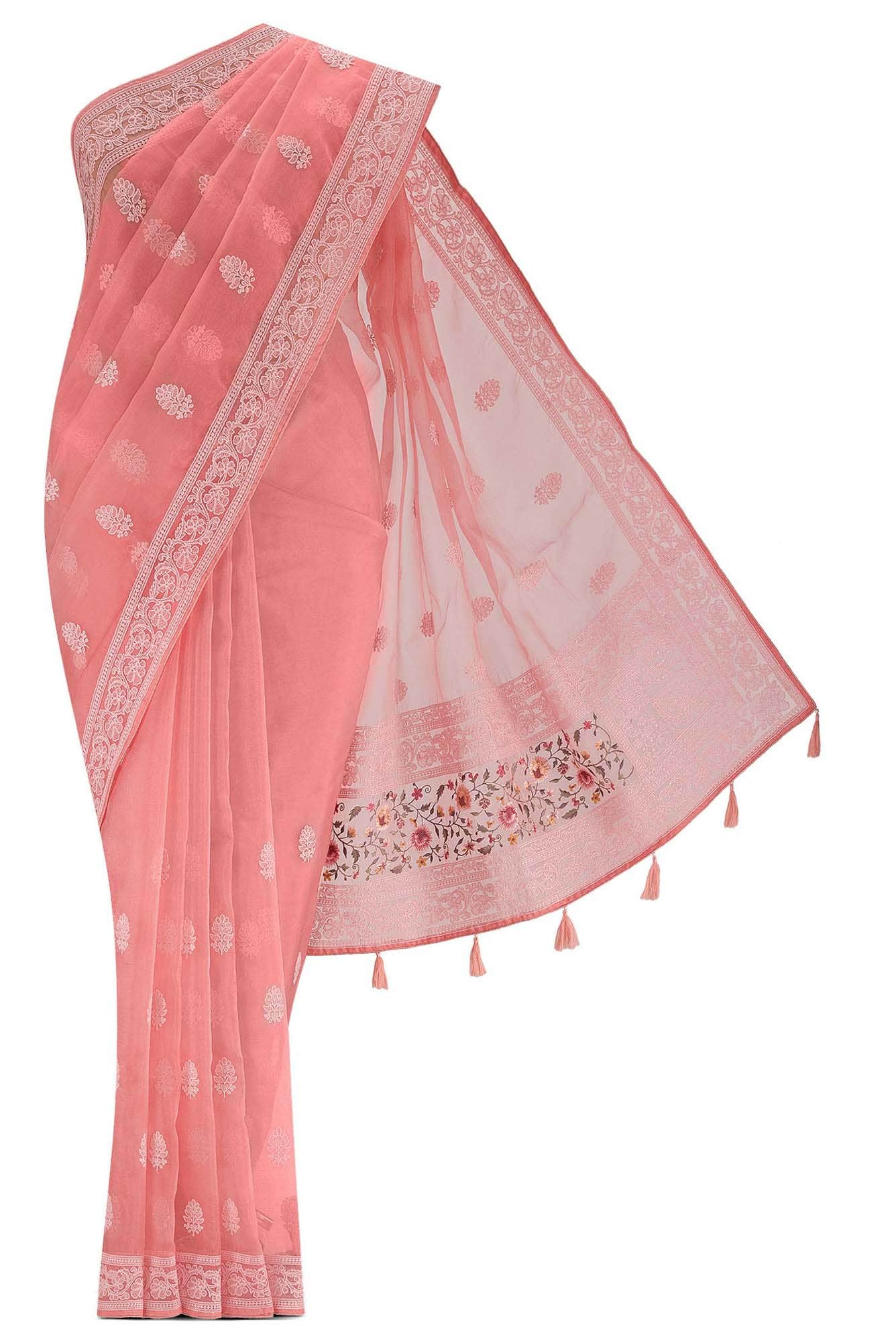 Peach Blended Organza Silk Saree