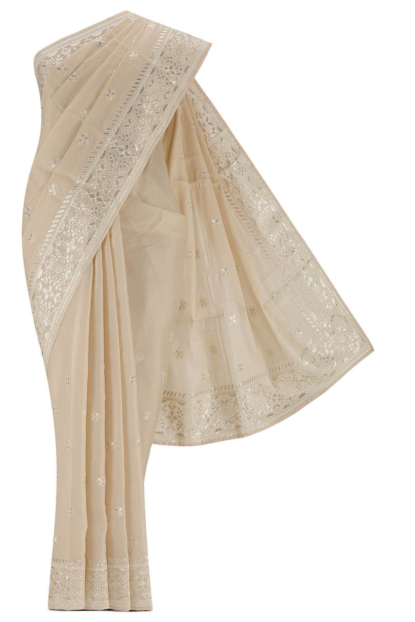 Beige Blended Tussar Silk Saree