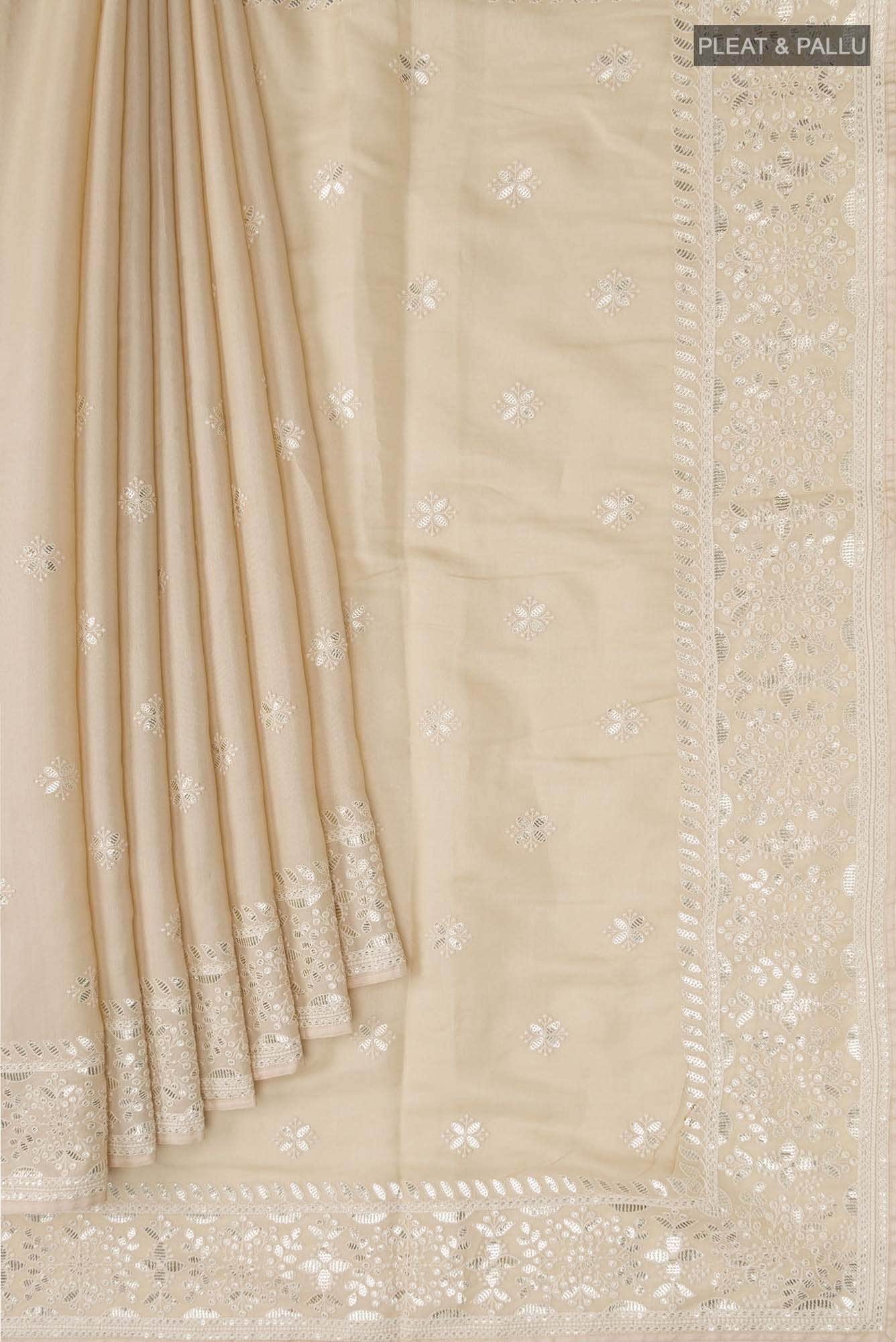 Beige Blended Tussar Silk Saree