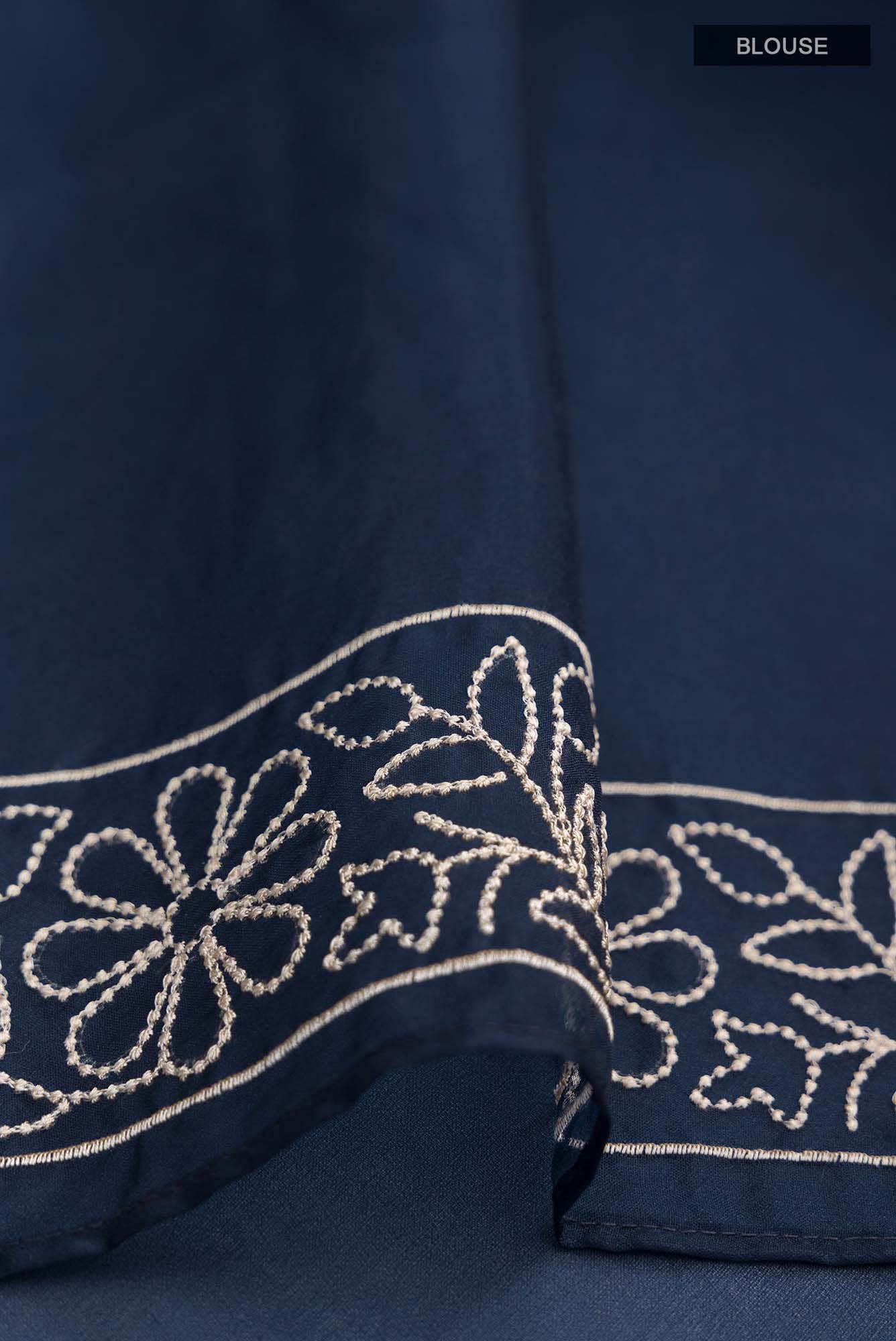 Navy Blue Blended Organza Silk Saree