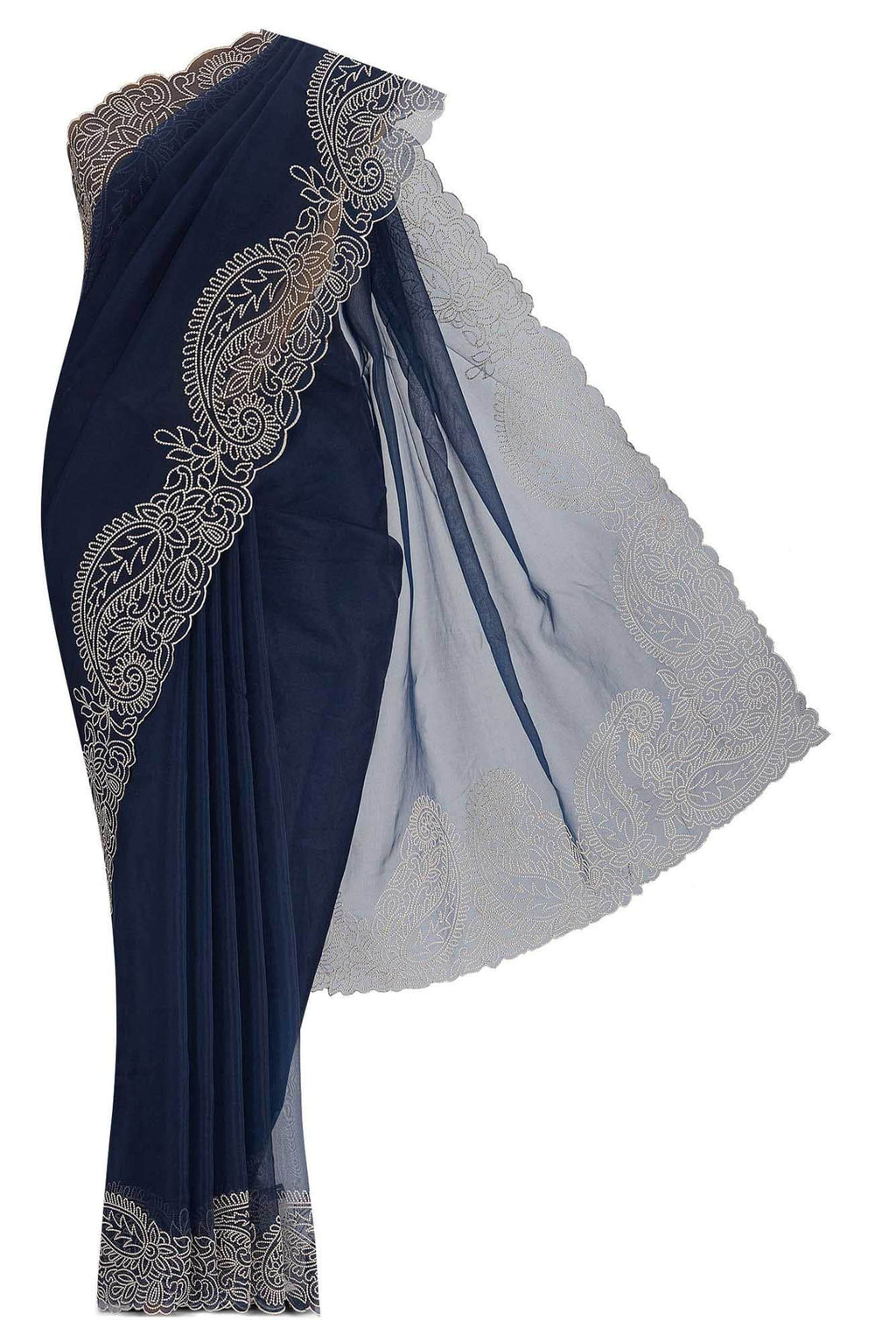 Navy Blue Blended Organza Silk Saree