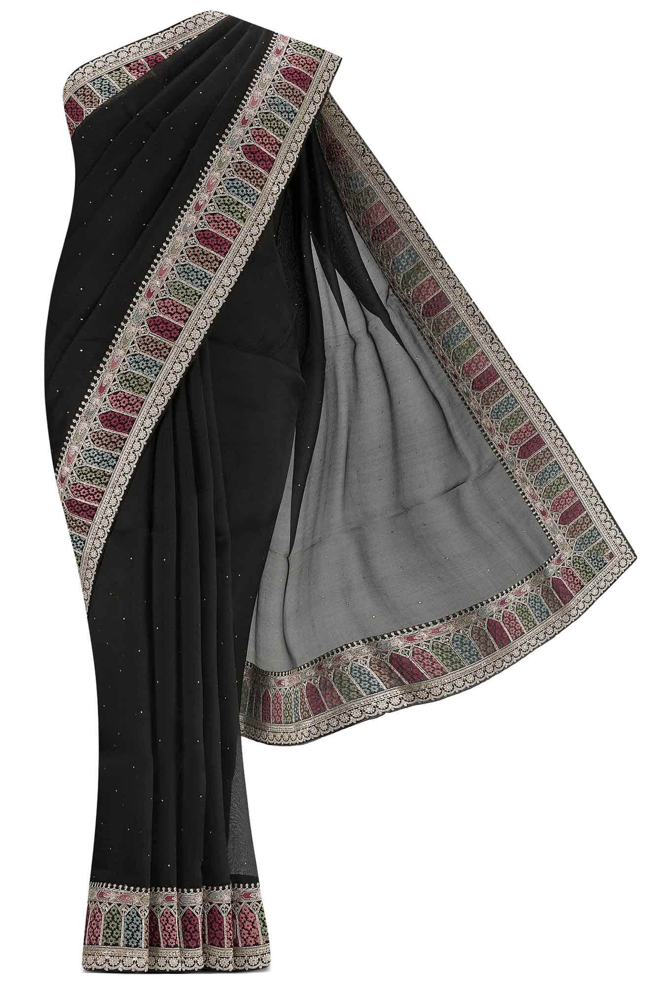 Black Pure Organza Silk Saree
