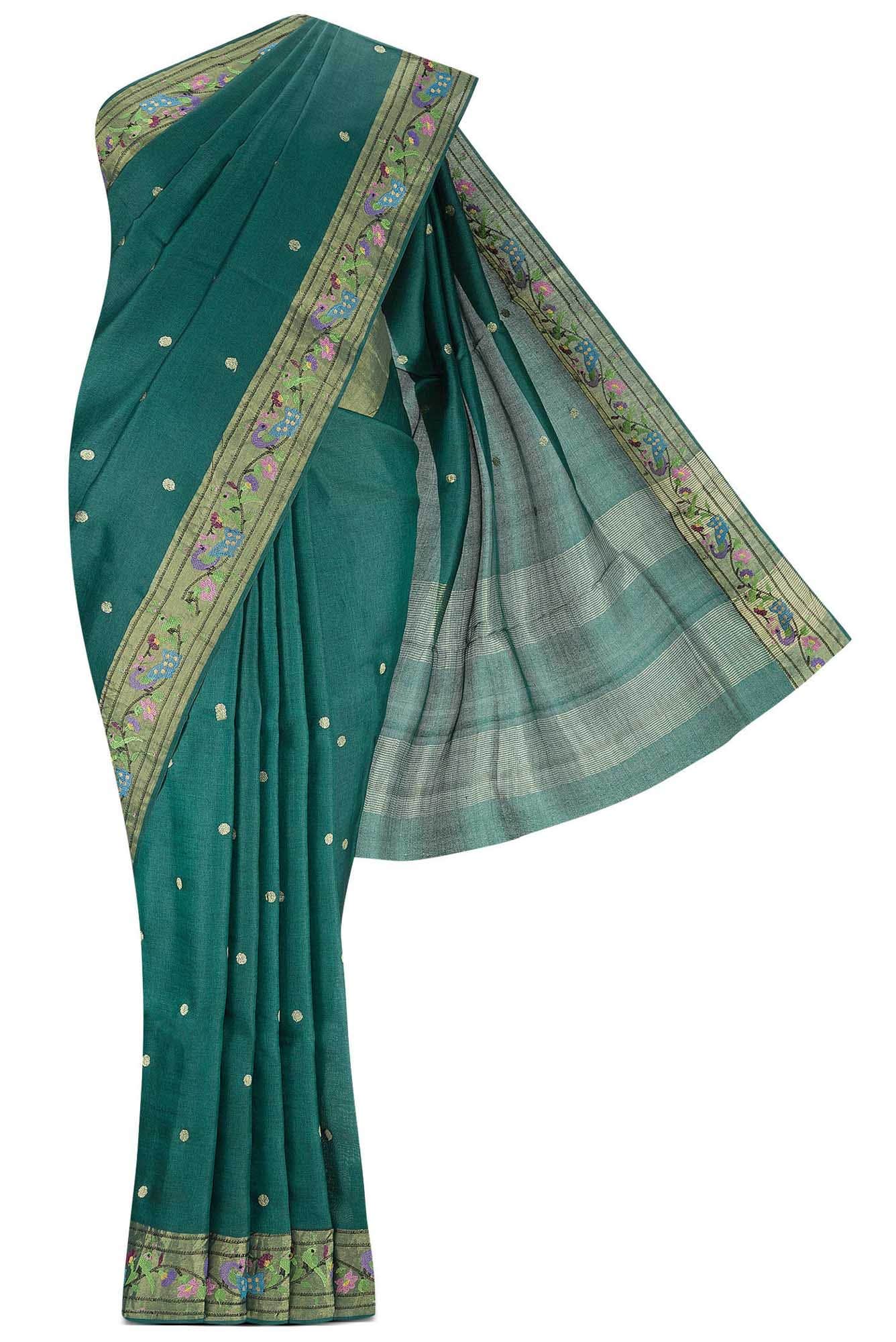 Green Bhagalpuri Tussar Silk Saree