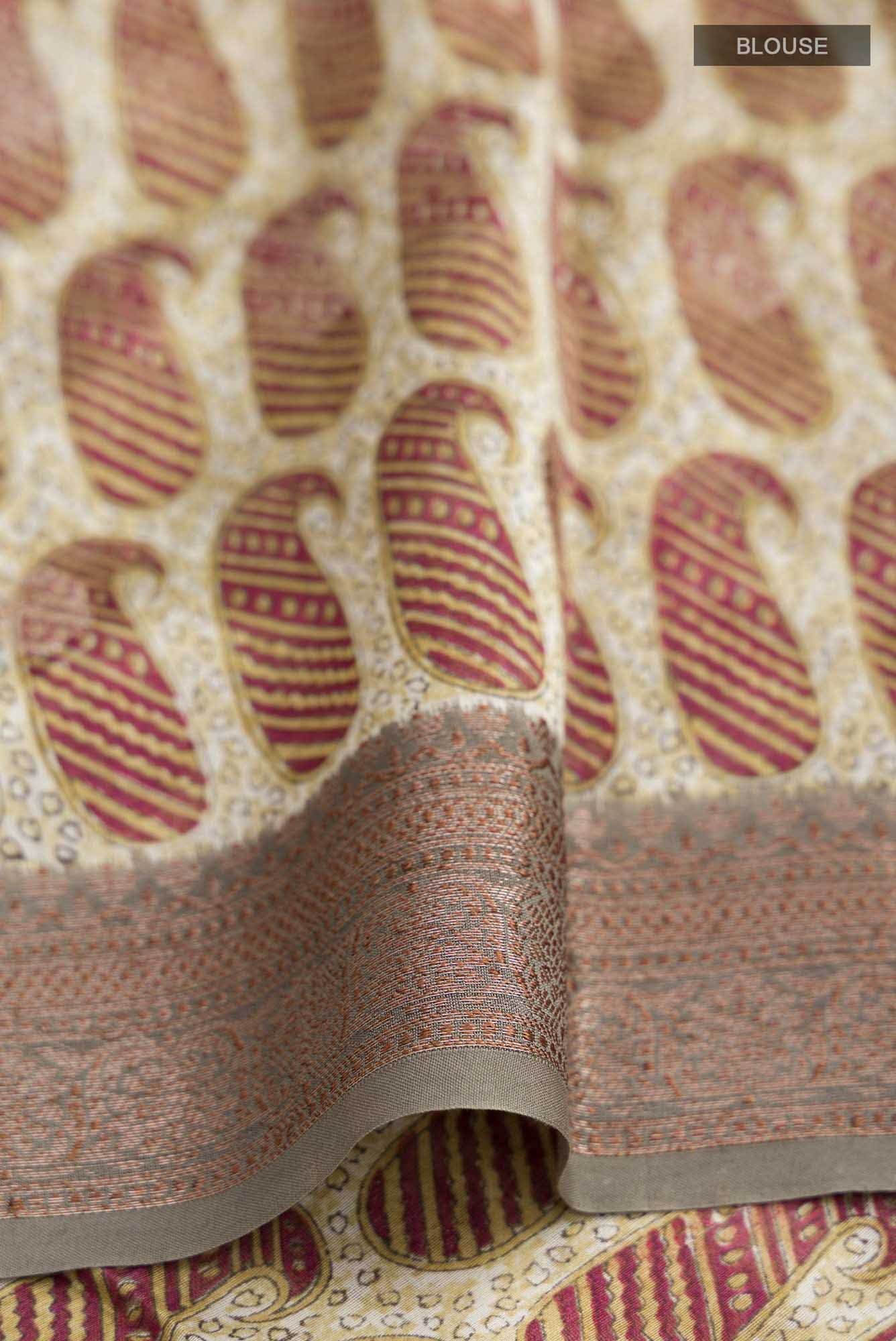 Beige Silk Cotton Saree