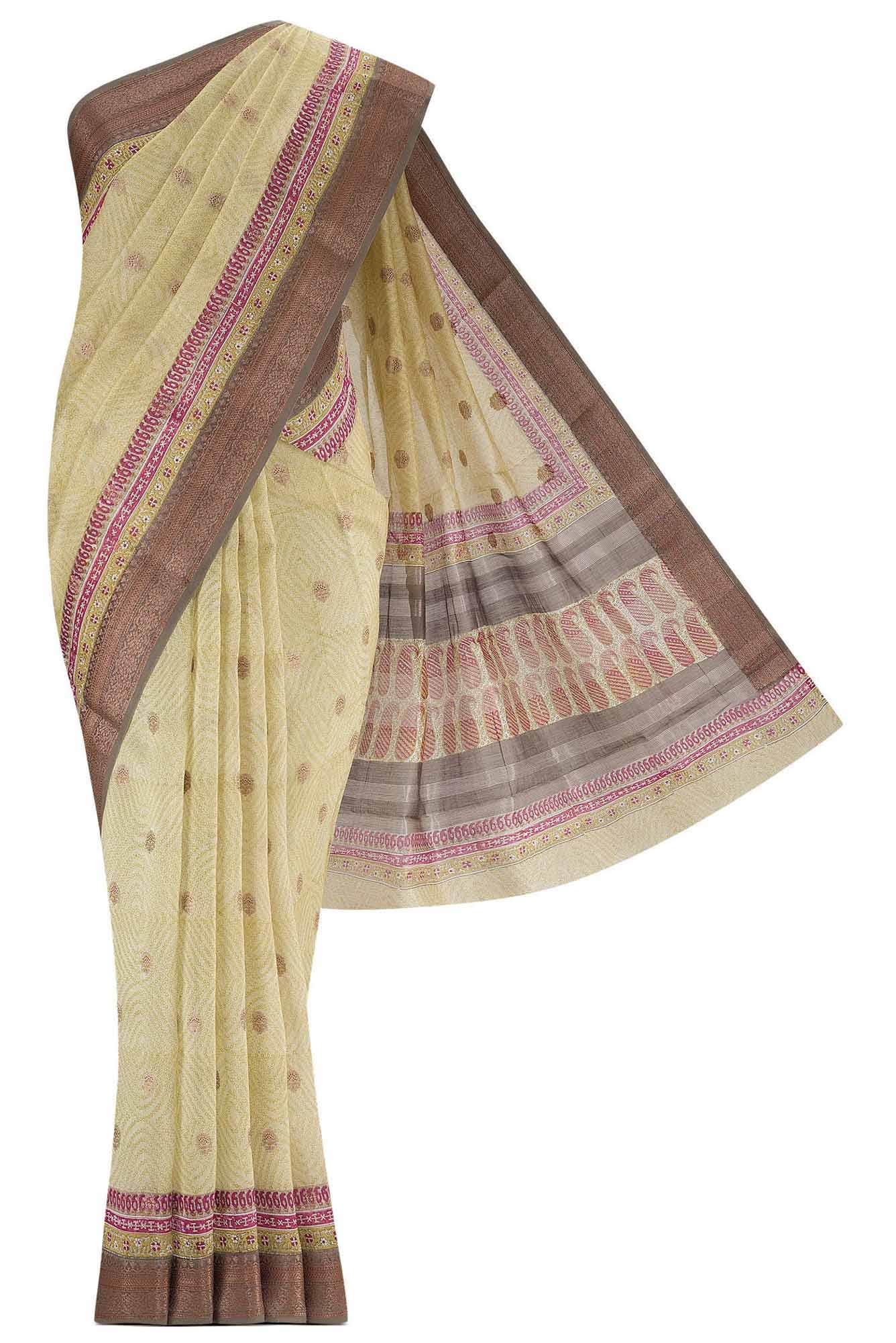 Beige Silk Cotton Saree