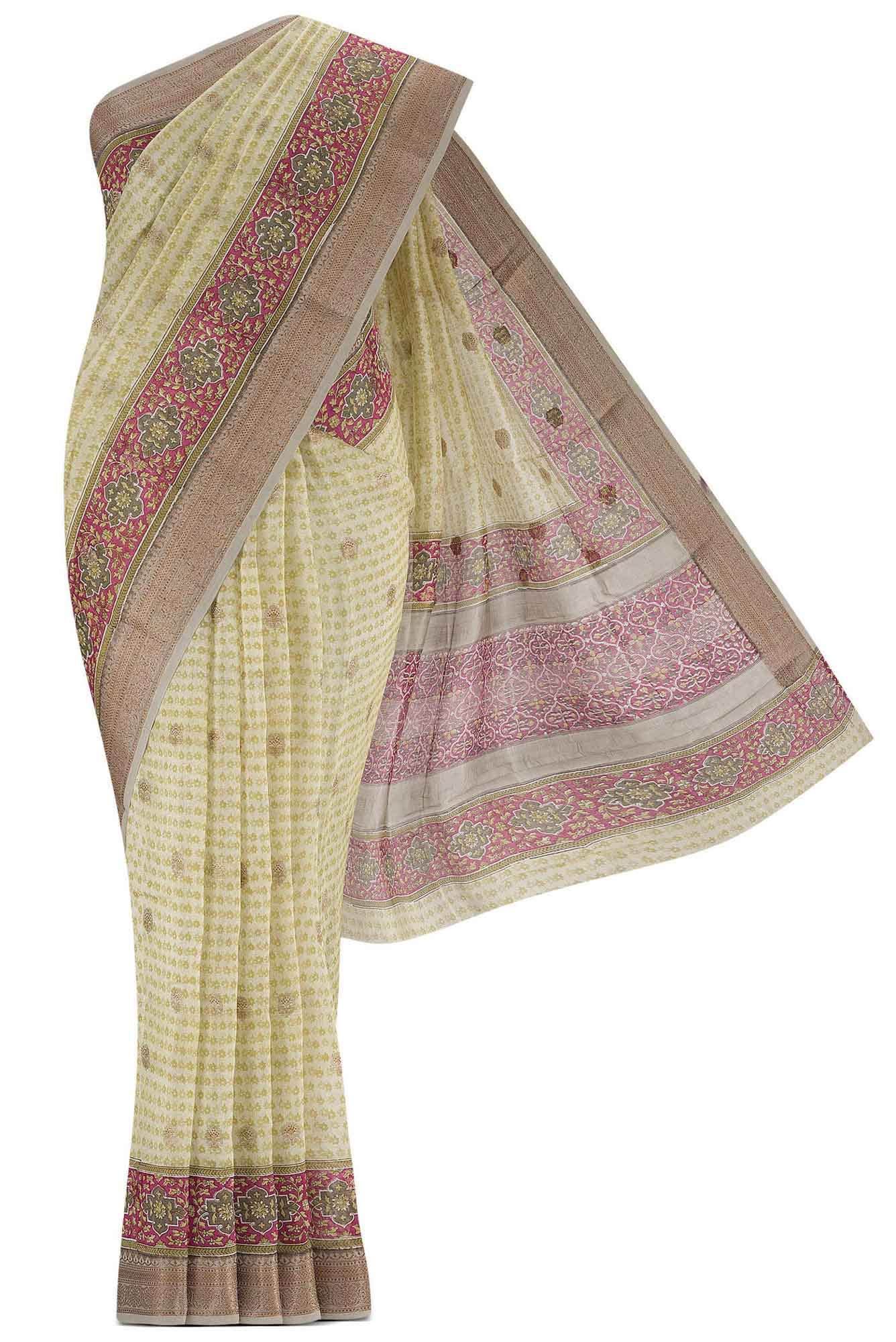 Beige Silk Cotton Saree