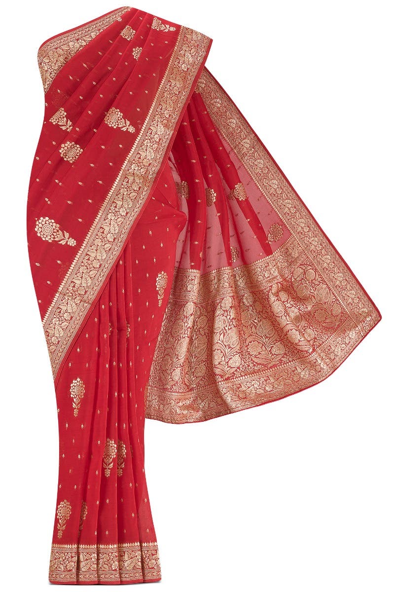Red Blended Banarasi Georgette Saree