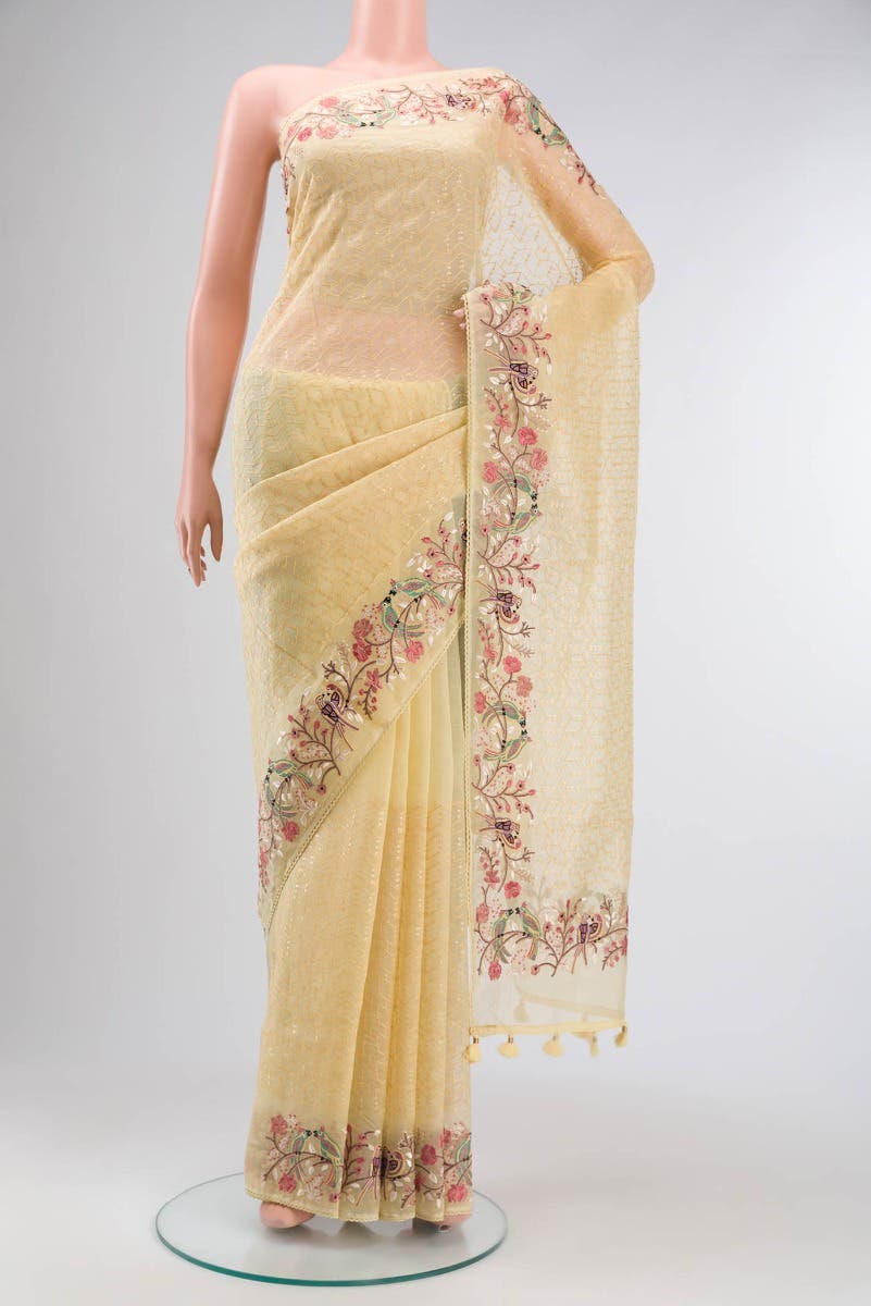 Yellow Pure Organza Silk Saree