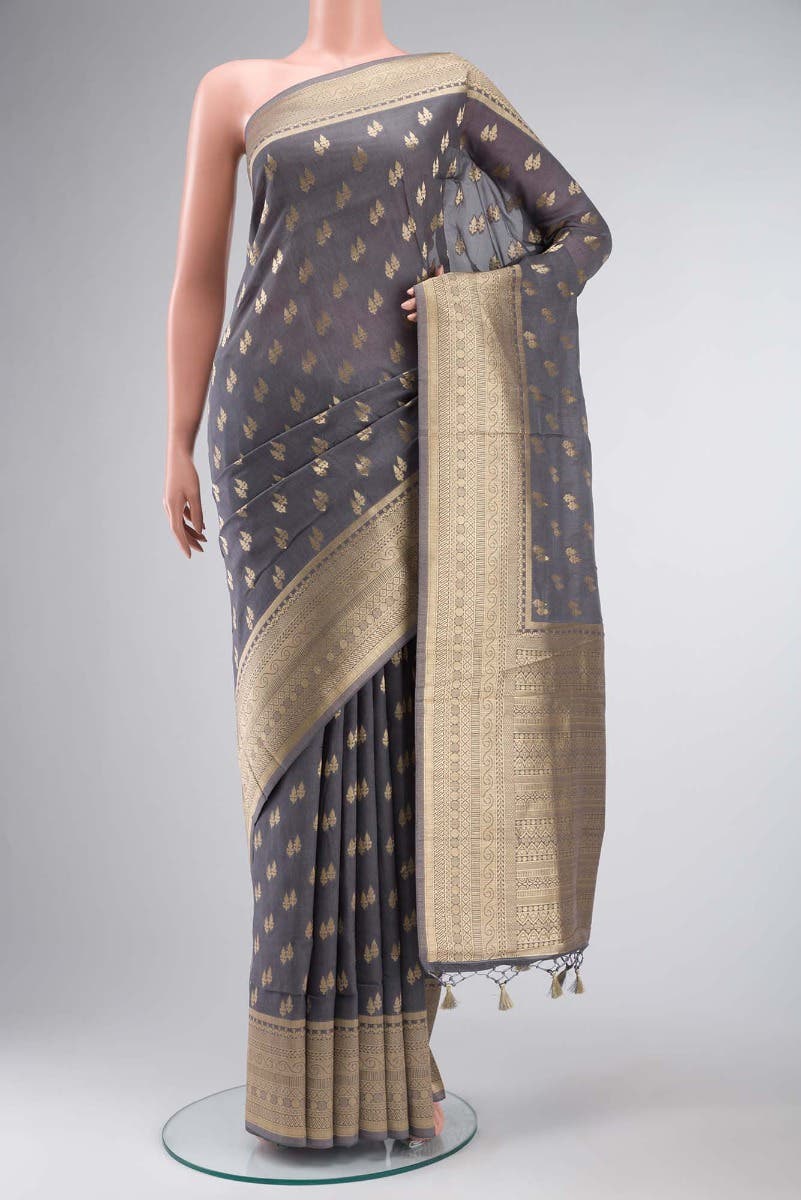 Grey Blended Banarasi Silk Saree