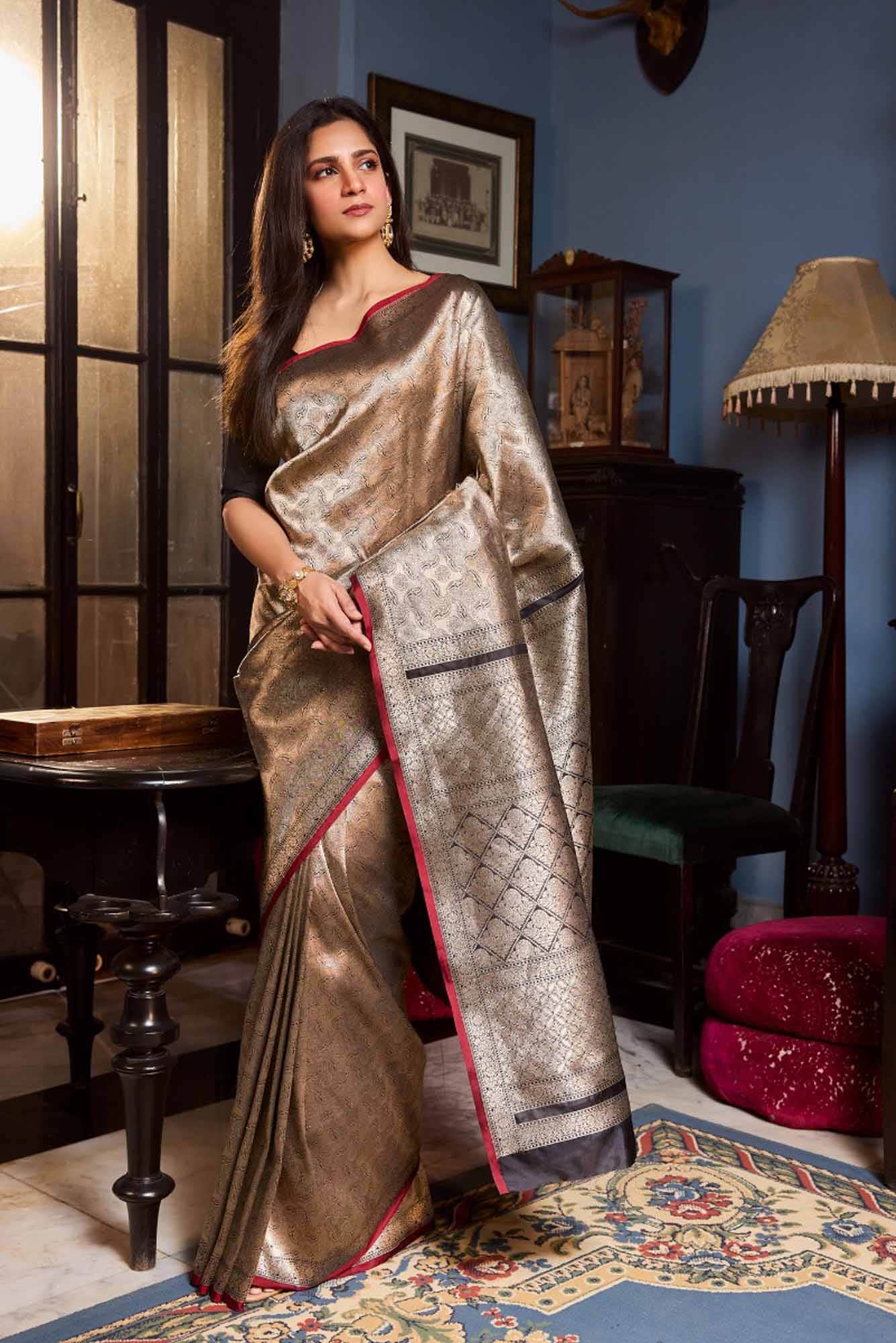 By the Bank of Ganges-Black Banarasi Silk Saree