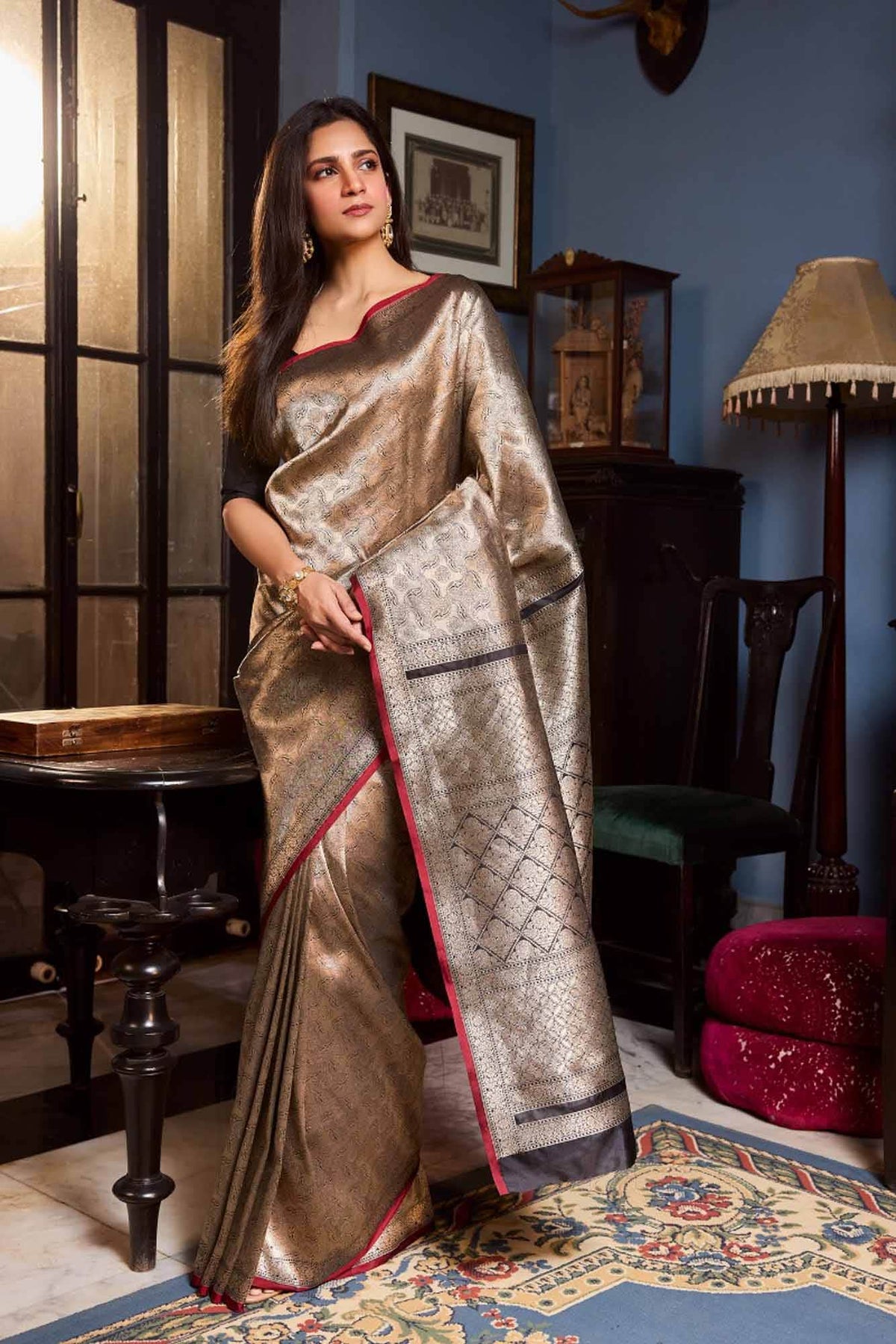 By the Bank of Ganges-Black Banarasi Silk Saree