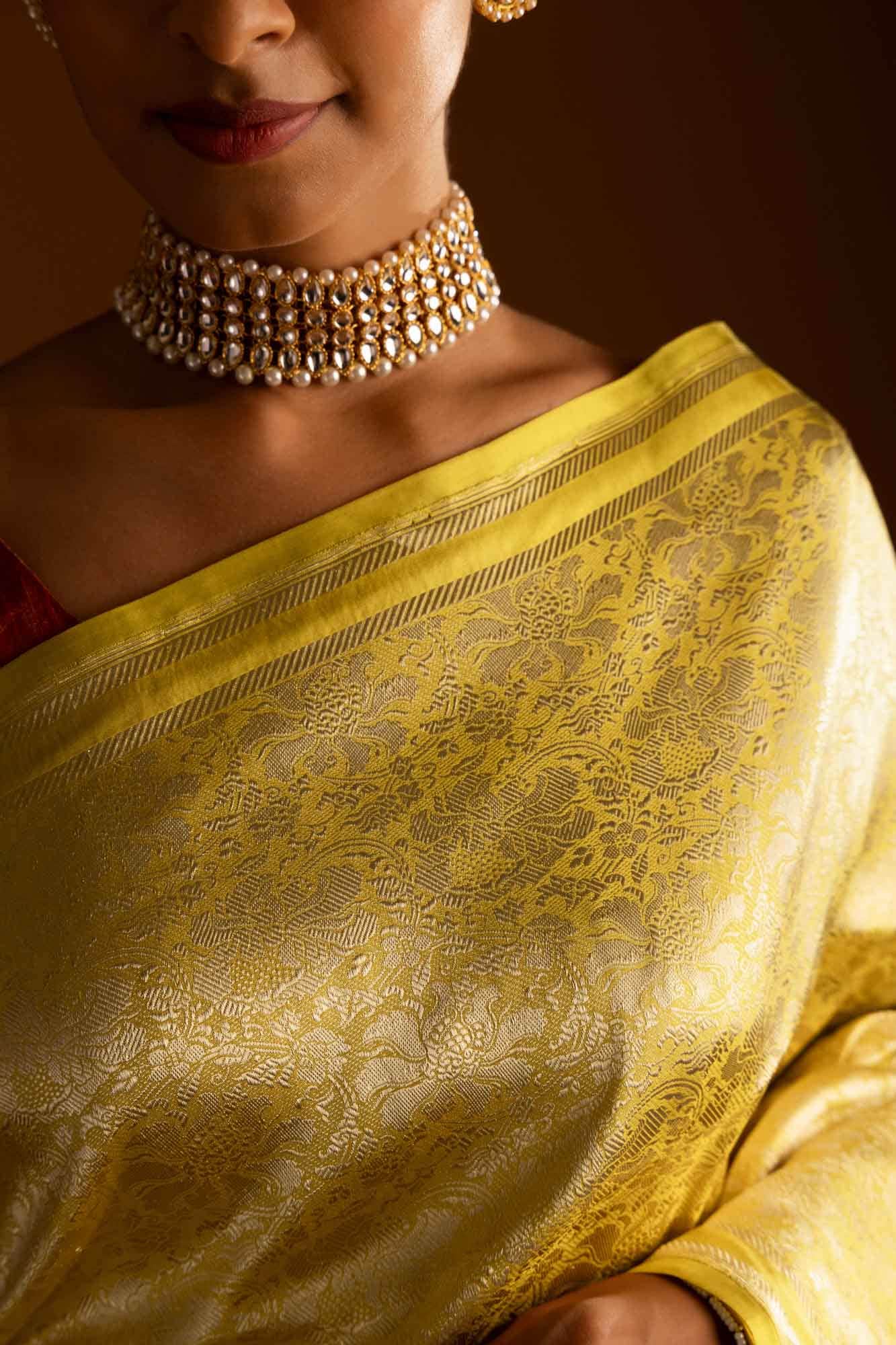 Japanese Tea Ceremony-Yellow Banarasi Silk Saree