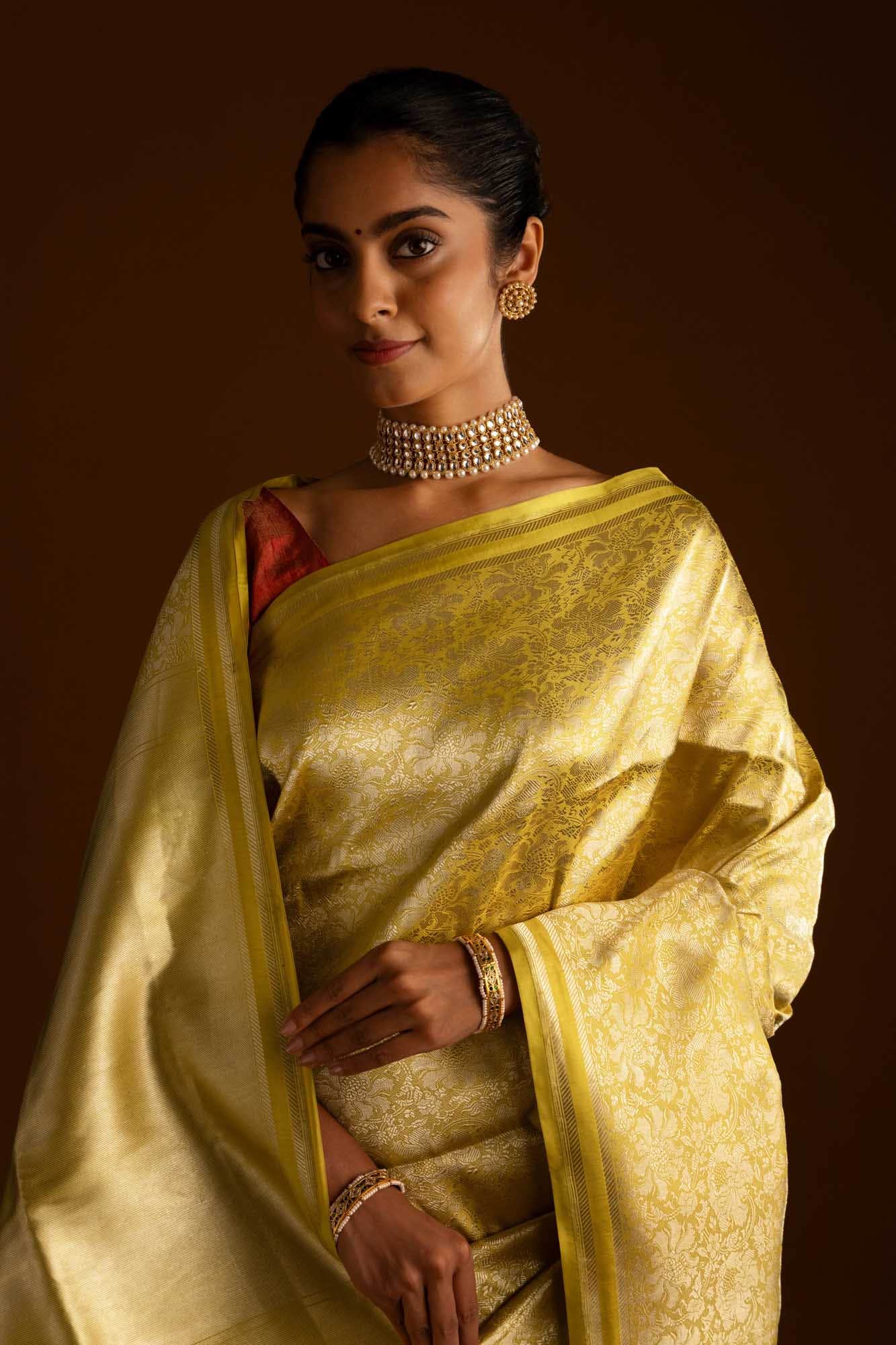 Japanese Tea Ceremony-Yellow Banarasi Silk Saree