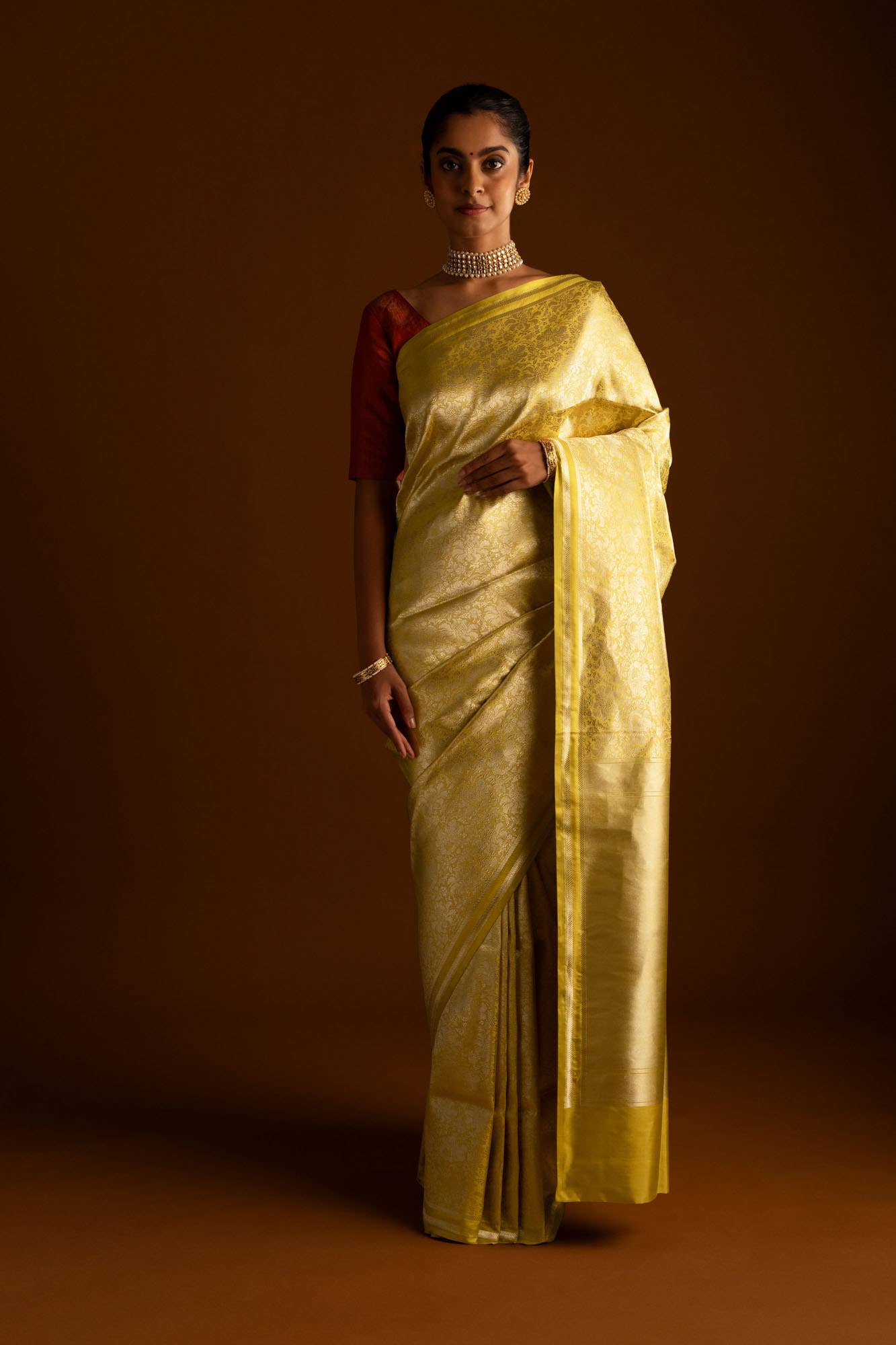 Japanese Tea Ceremony-Yellow Banarasi Silk Saree