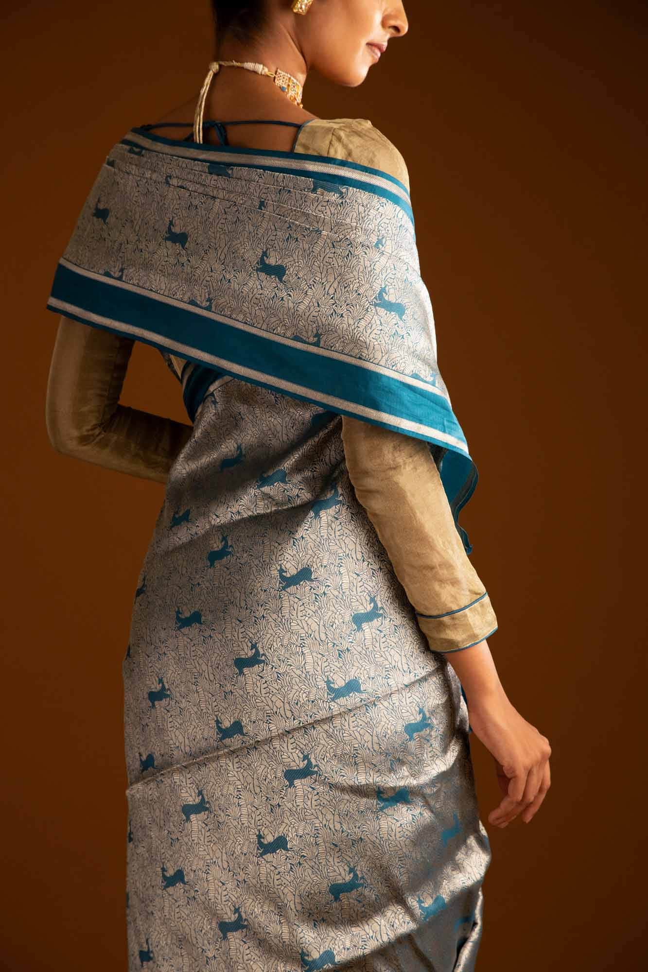 Prance-Teal Green Banarasi Silk Saree