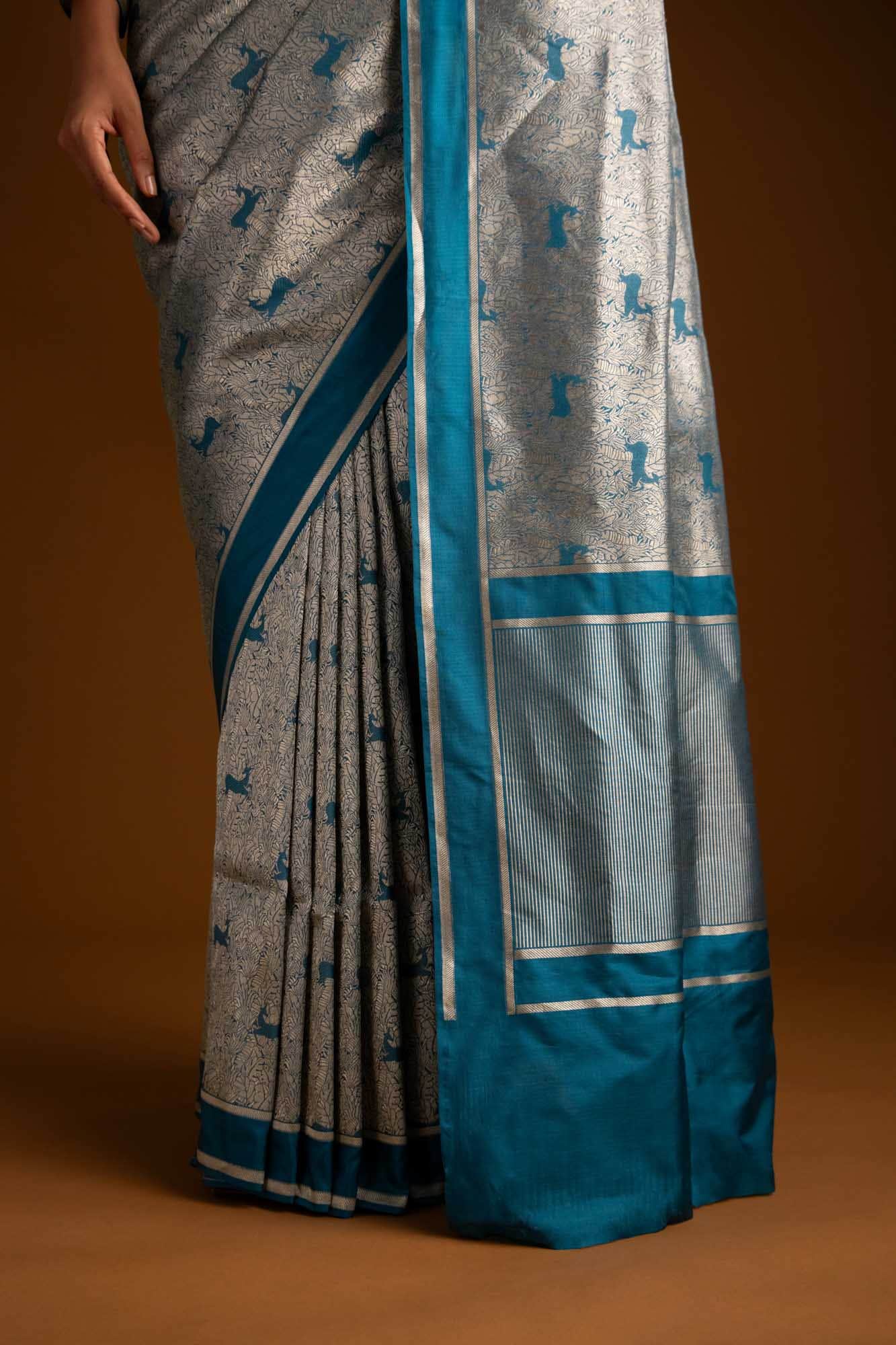 Prance-Teal Green Banarasi Silk Saree
