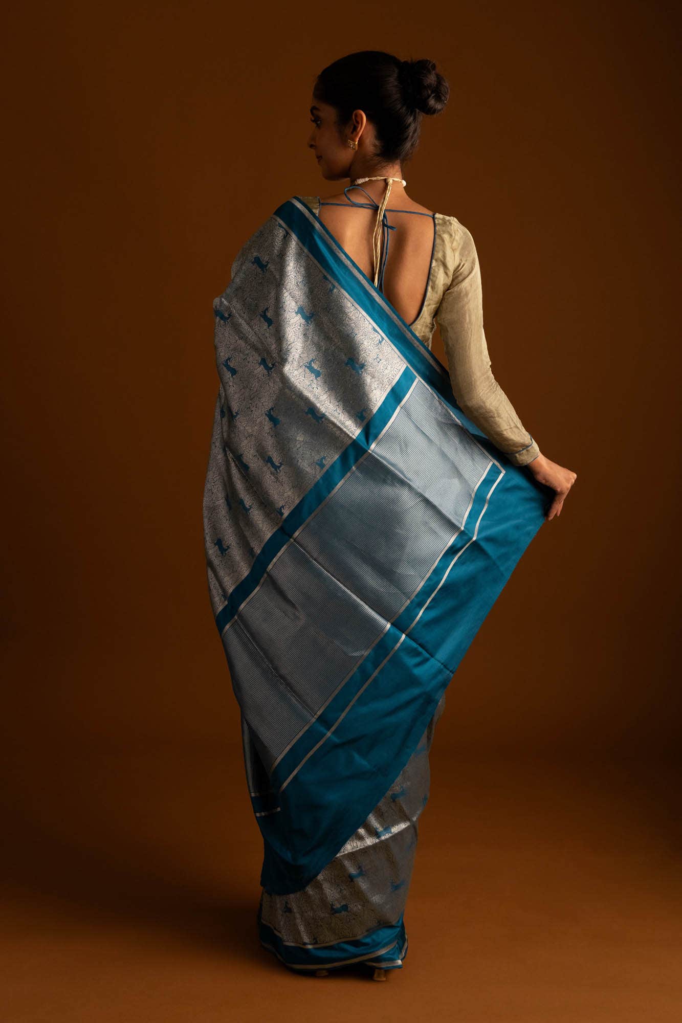 Prance-Teal Green Banarasi Silk Saree