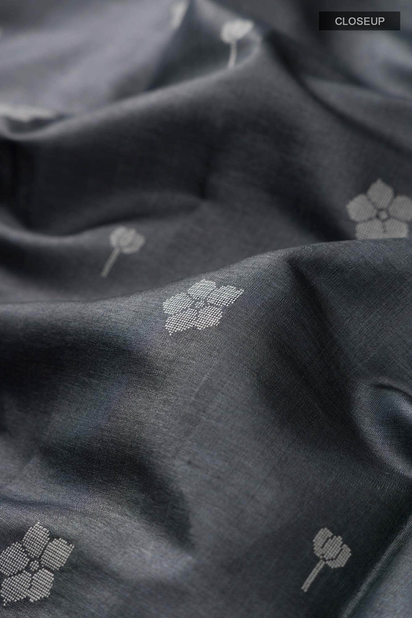 Perfume of Love-Dark Grey Bhagalpuri Tussar Silk Saree