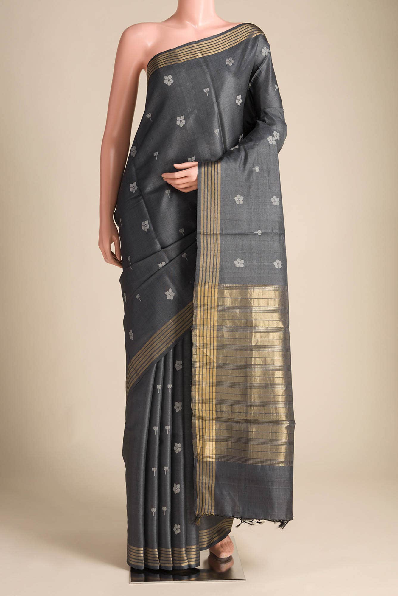Perfume of Love-Dark Grey Bhagalpuri Tussar Silk Saree