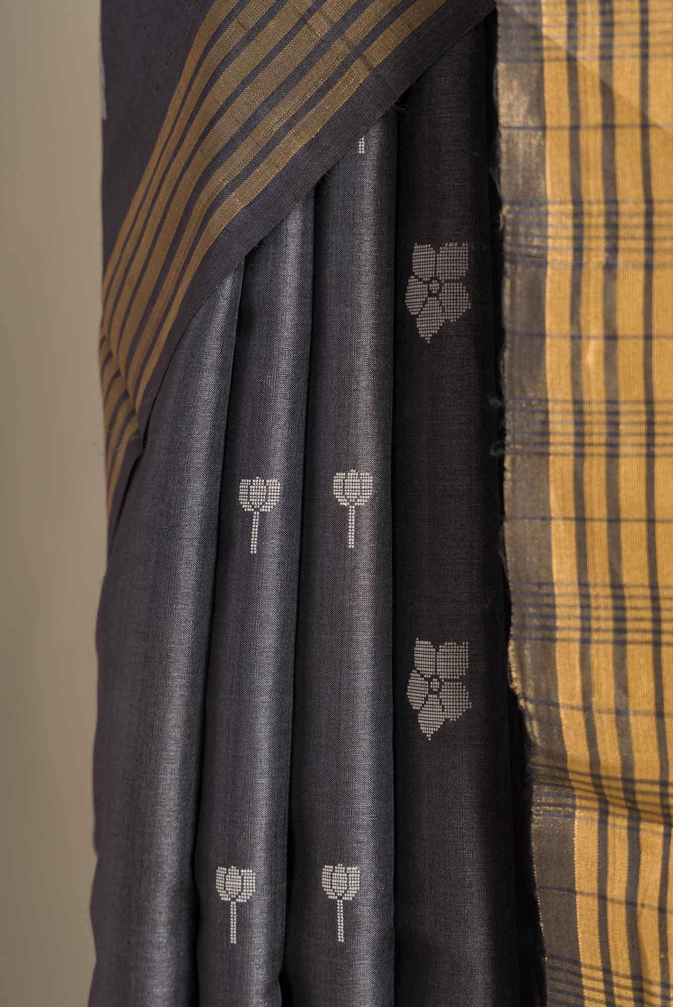 Perfume of Love-Dark Grey Bhagalpuri Tussar Silk Saree