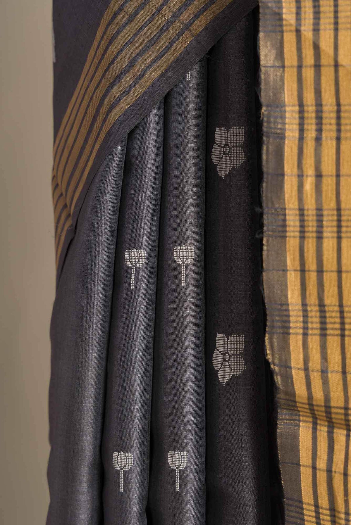 Perfume of Love-Dark Grey Bhagalpuri Tussar Silk Saree