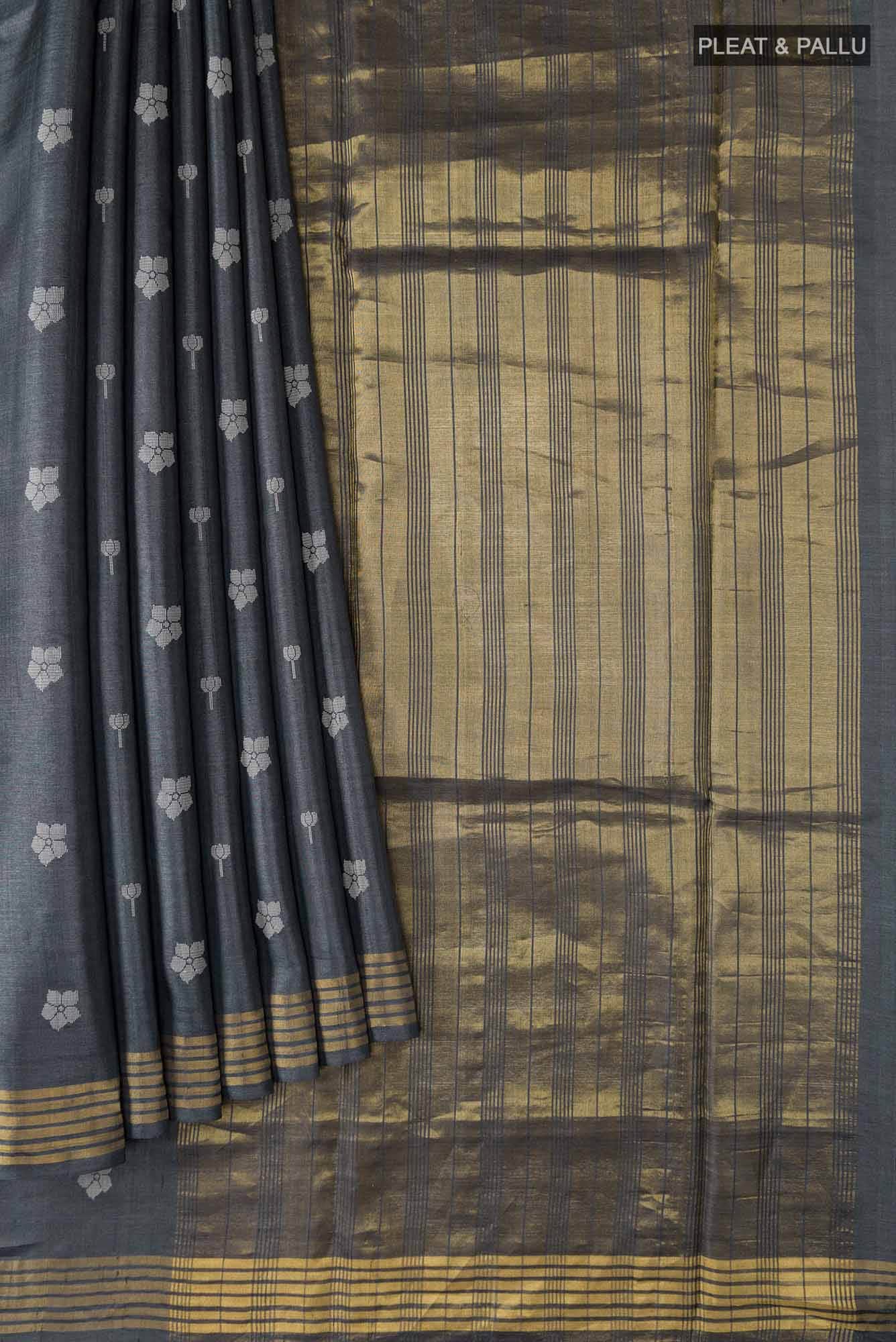 Perfume of Love-Dark Grey Bhagalpuri Tussar Silk Saree