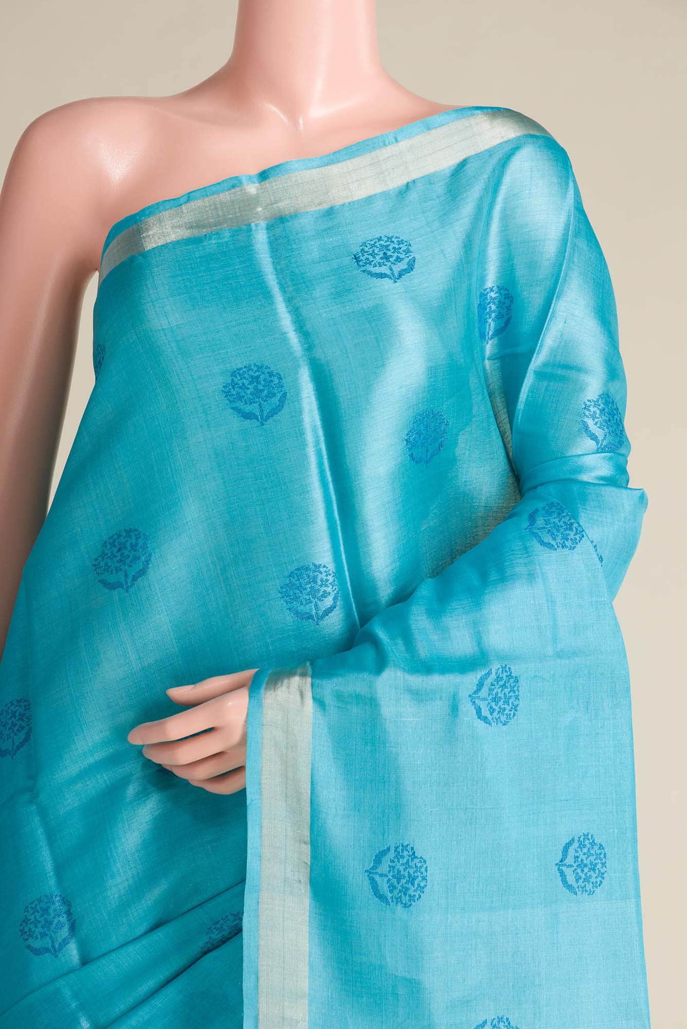 Orchard Orchestra-Blue Bhagalpuri Tussar Silk Saree