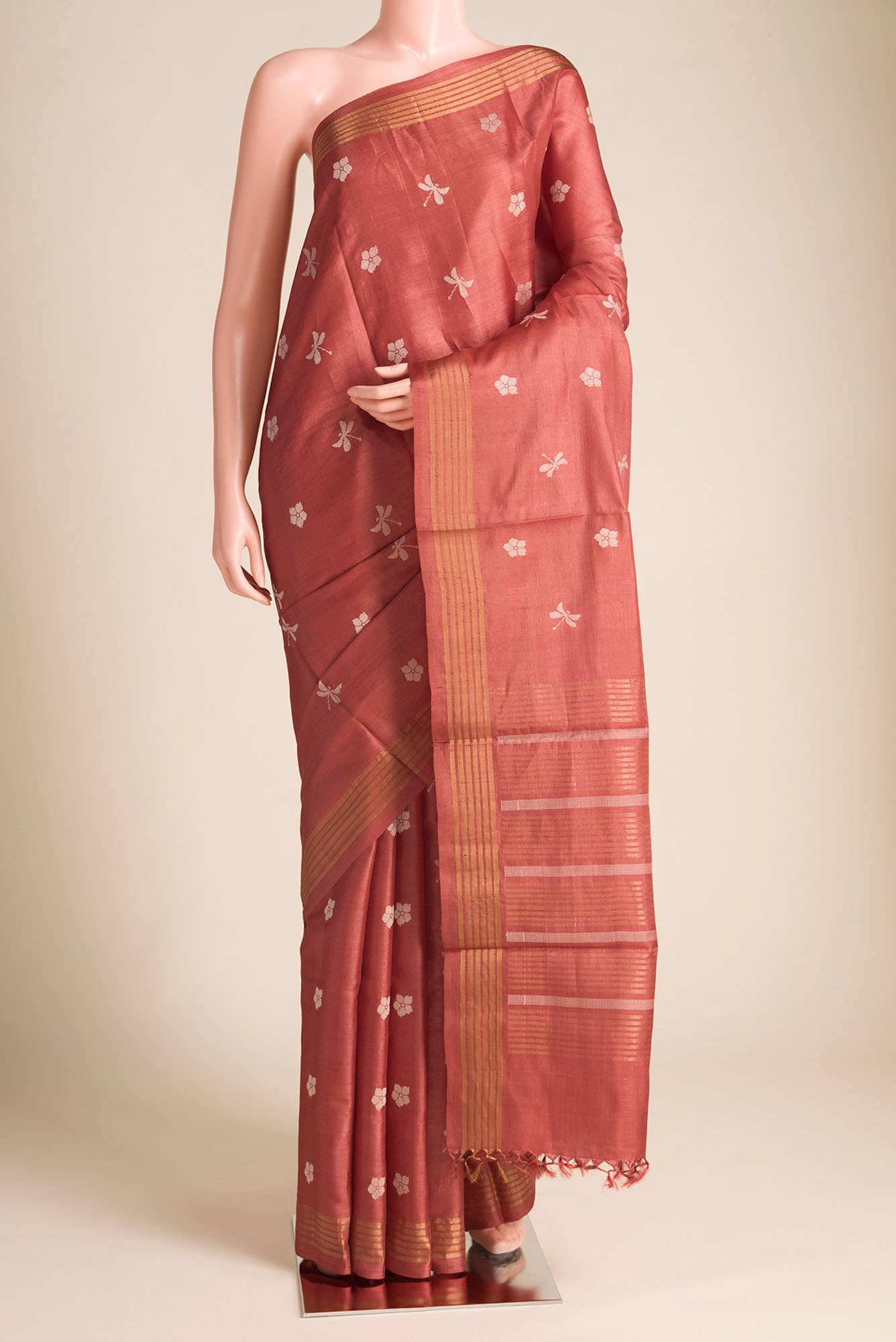 Dance of Dragonfly-Rust Bhagalpuri Tussar Silk Saree