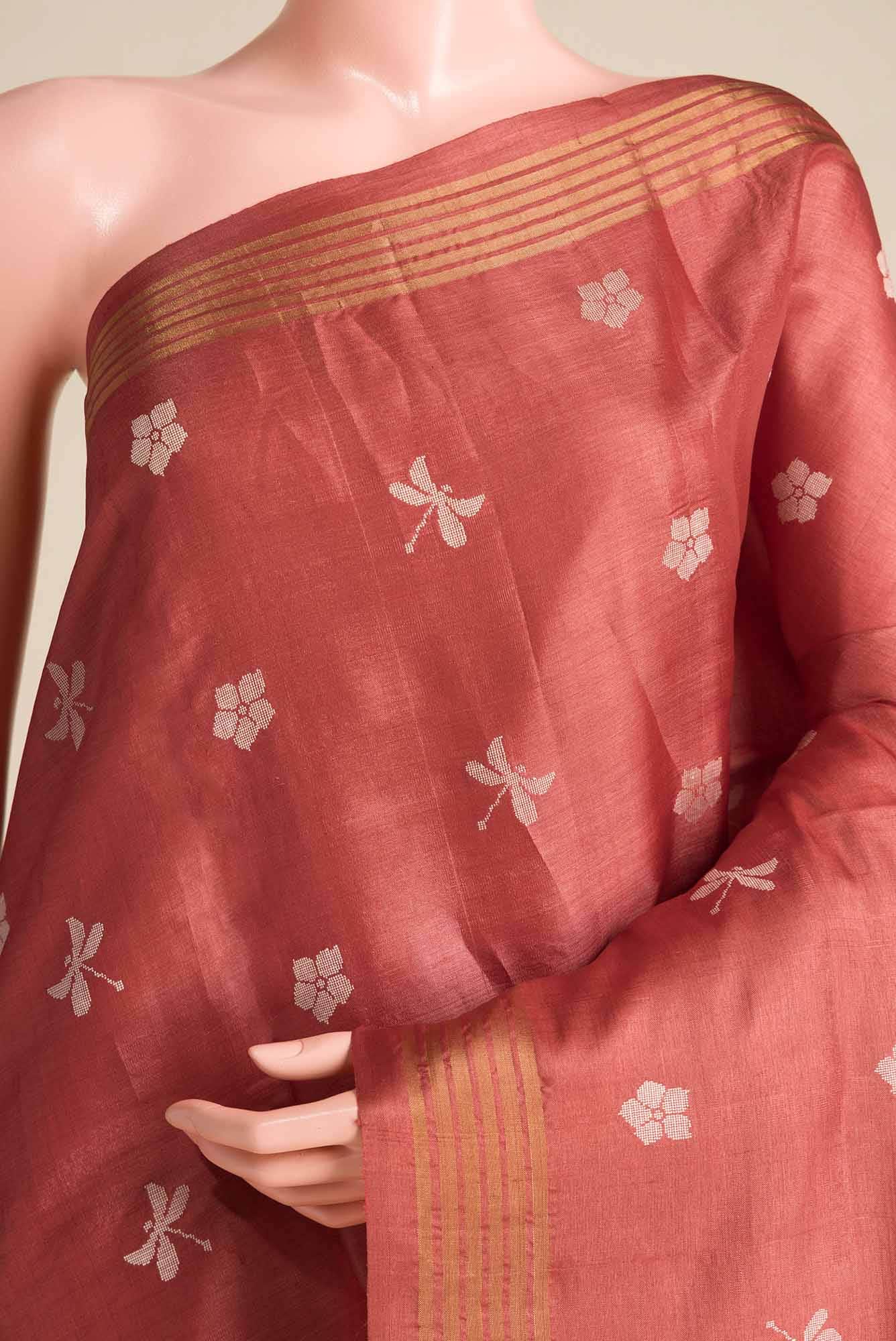 Dance of Dragonfly-Rust Bhagalpuri Tussar Silk Saree