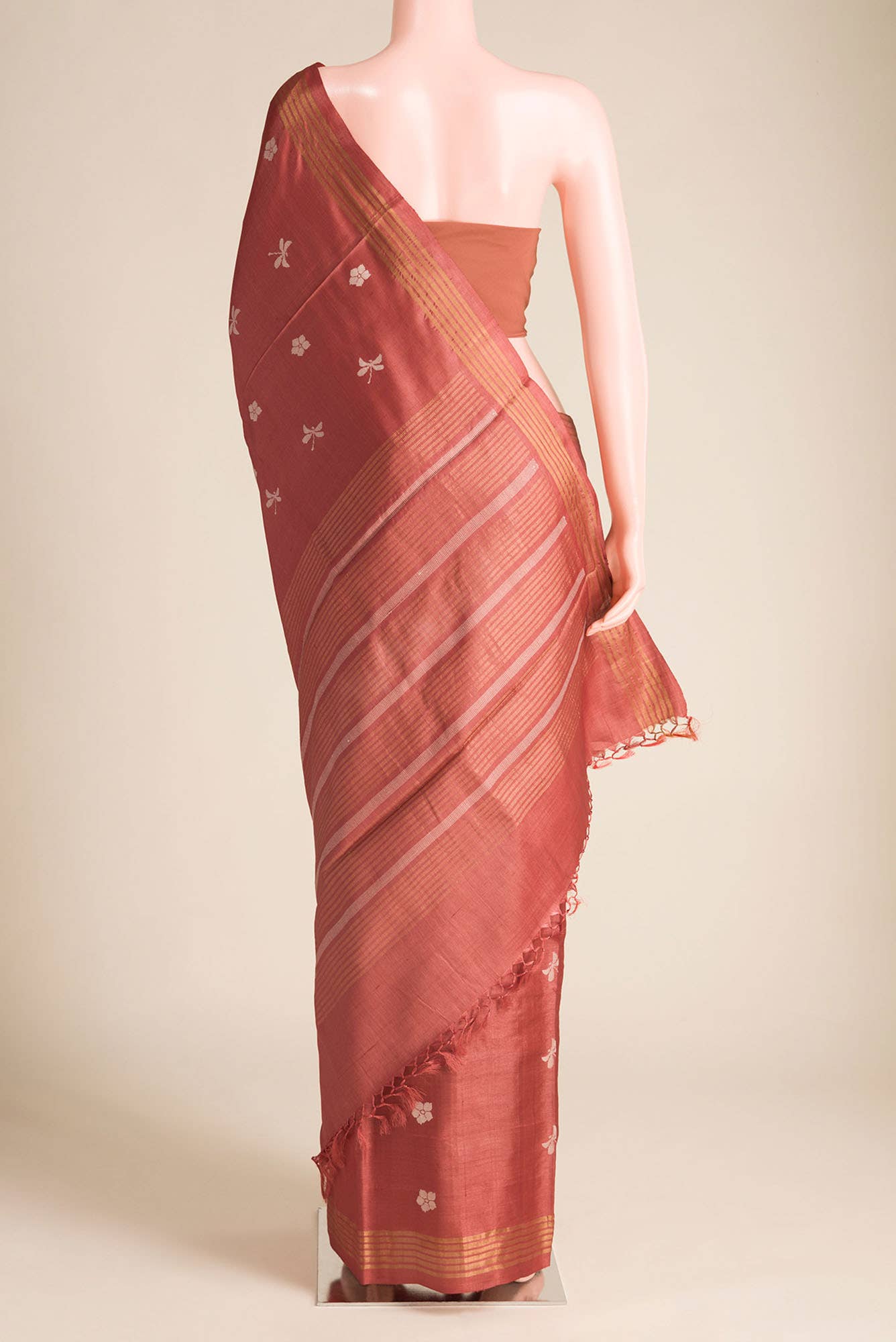 Dance of Dragonfly-Rust Bhagalpuri Tussar Silk Saree