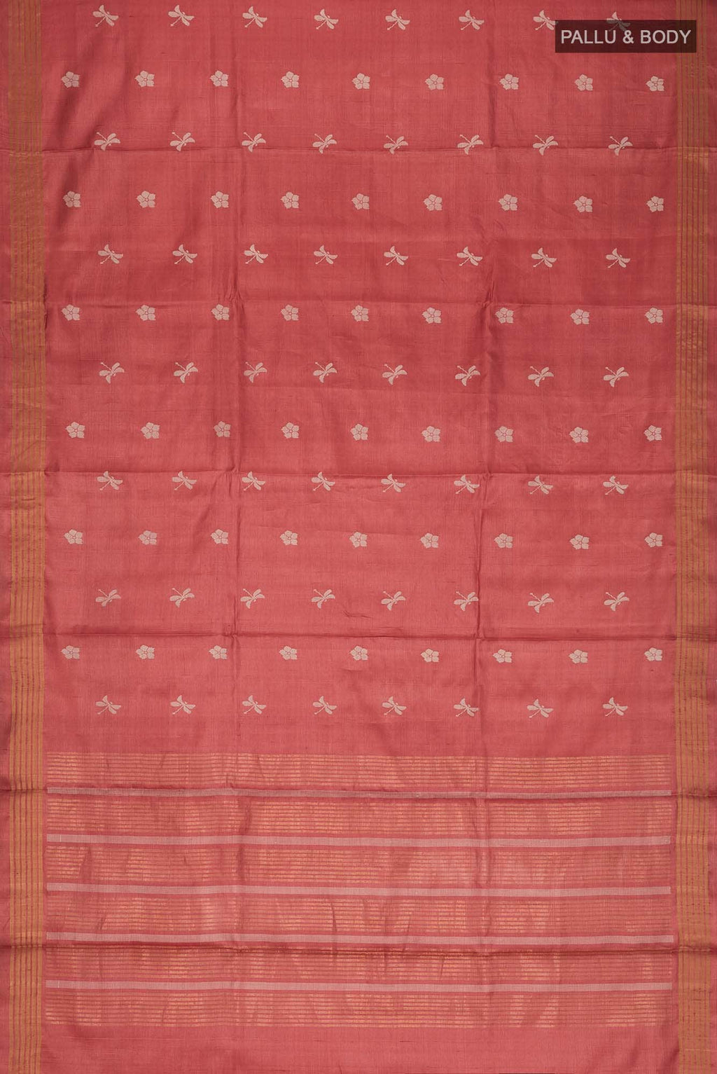 Dance of Dragonfly-Rust Bhagalpuri Tussar Silk Saree