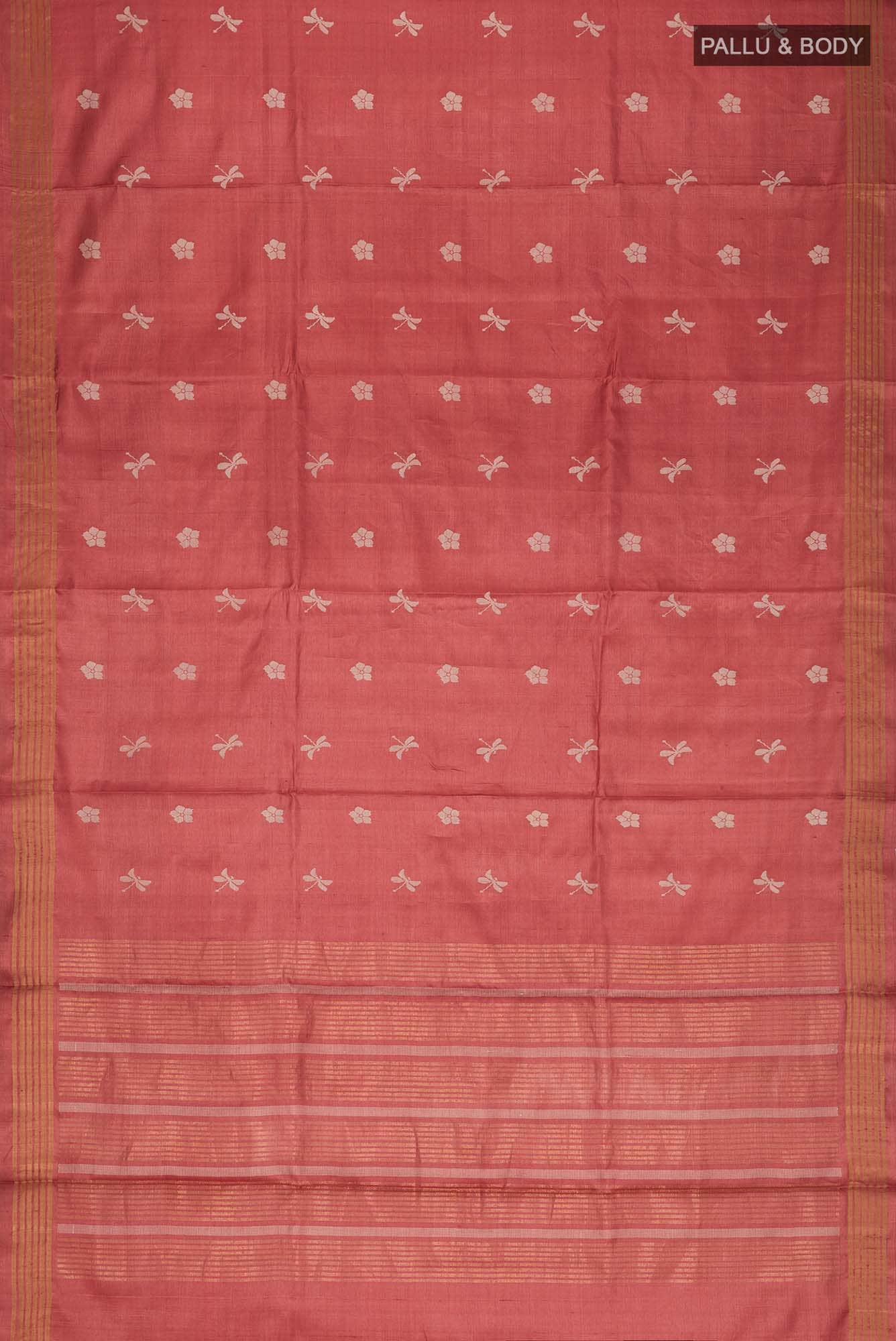 Dance of Dragonfly-Rust Bhagalpuri Tussar Silk Saree