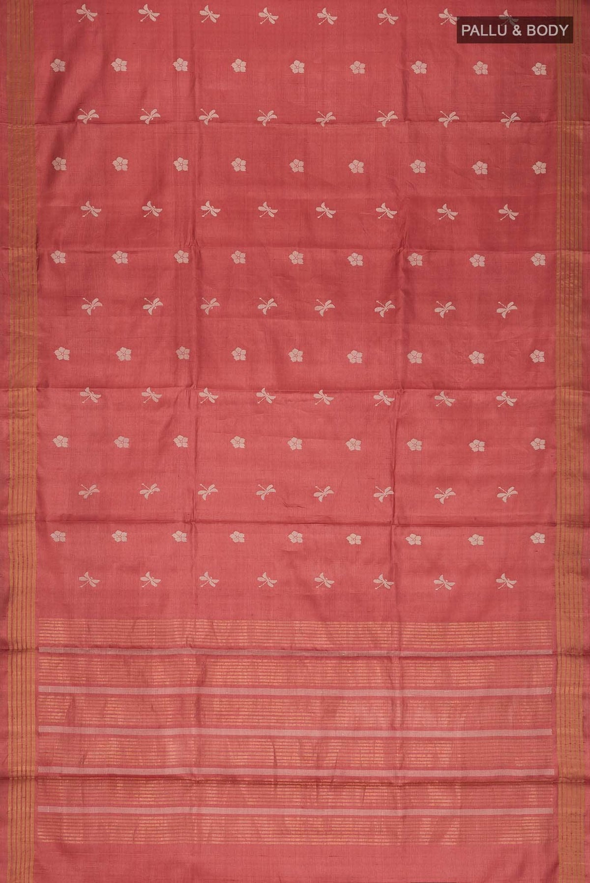 Dance of Dragonfly-Rust Bhagalpuri Tussar Silk Saree