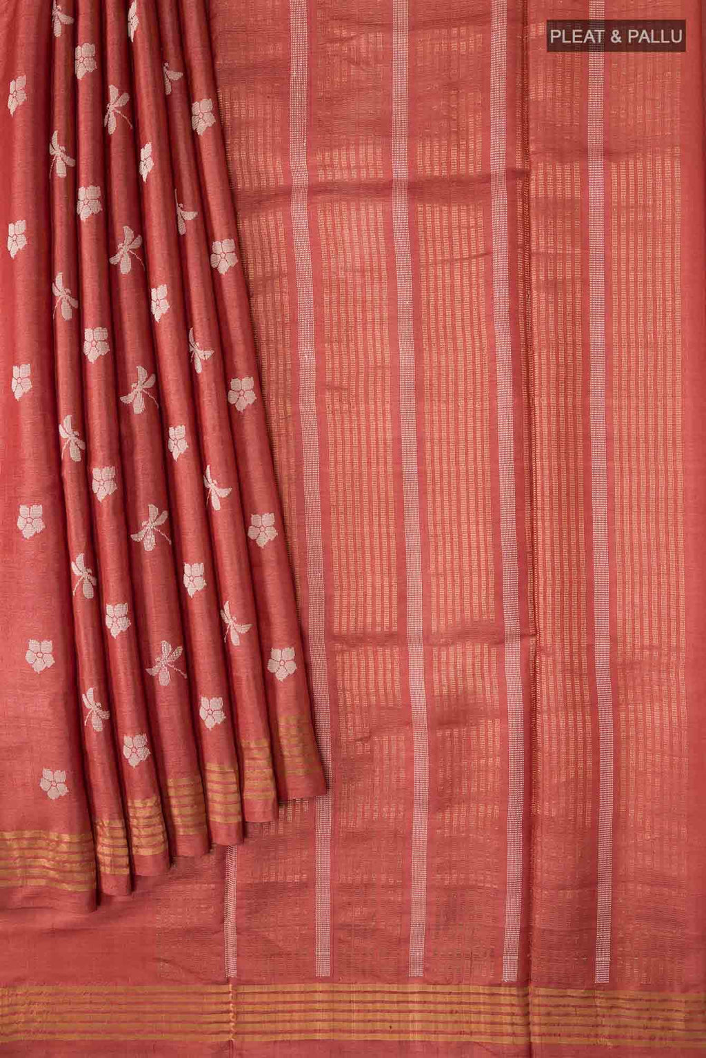 Dance of Dragonfly-Rust Bhagalpuri Tussar Silk Saree