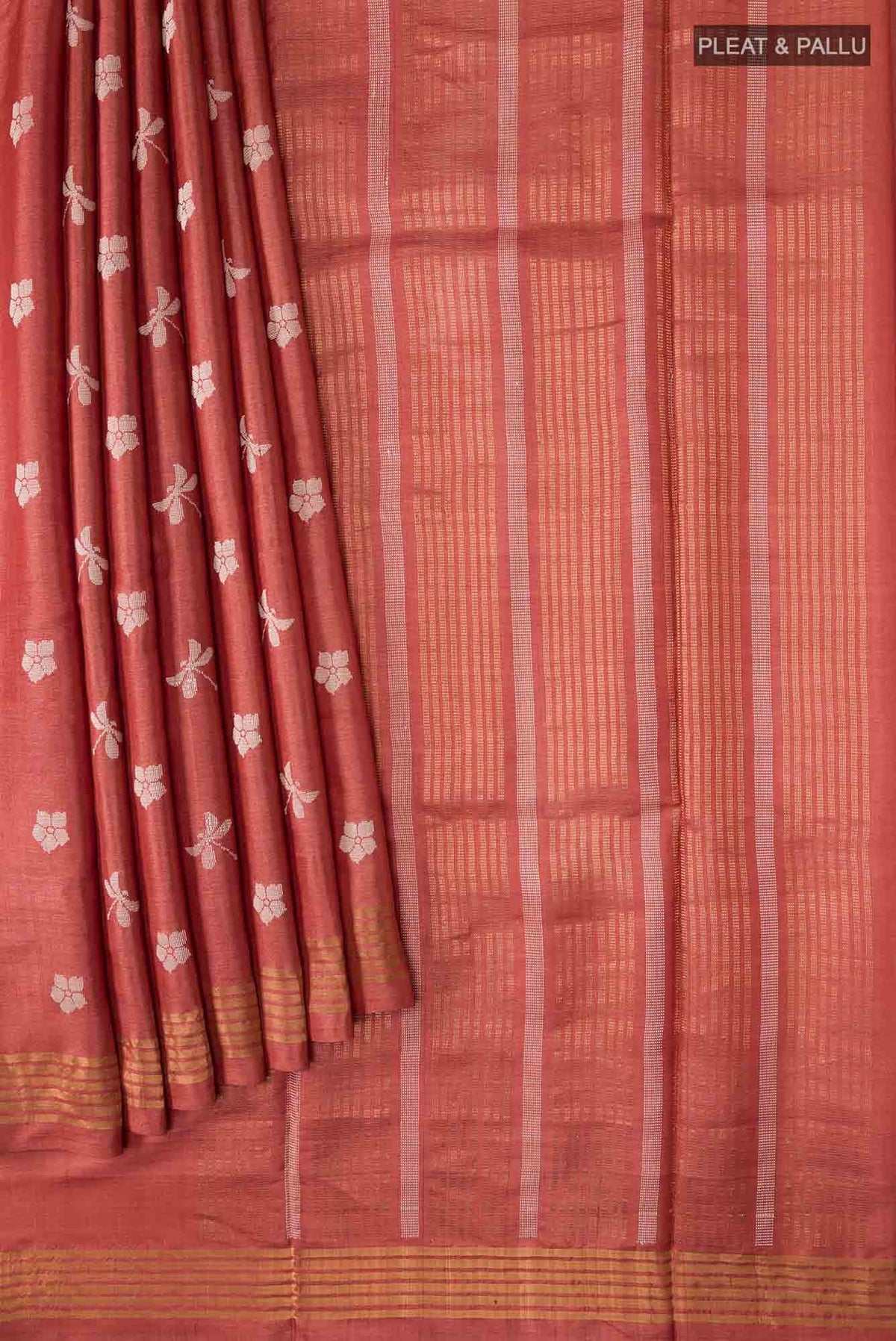 Dance of Dragonfly-Rust Bhagalpuri Tussar Silk Saree