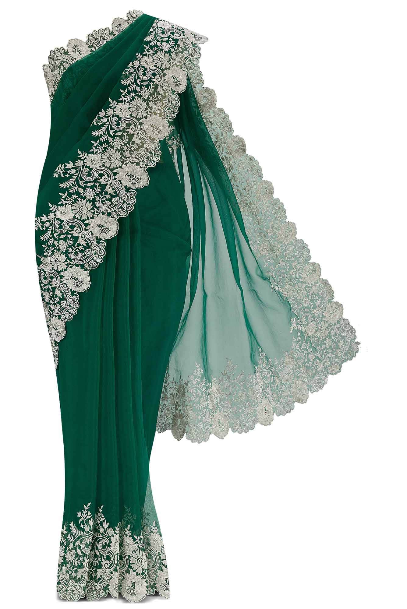 Green Blended Organza Silk Saree
