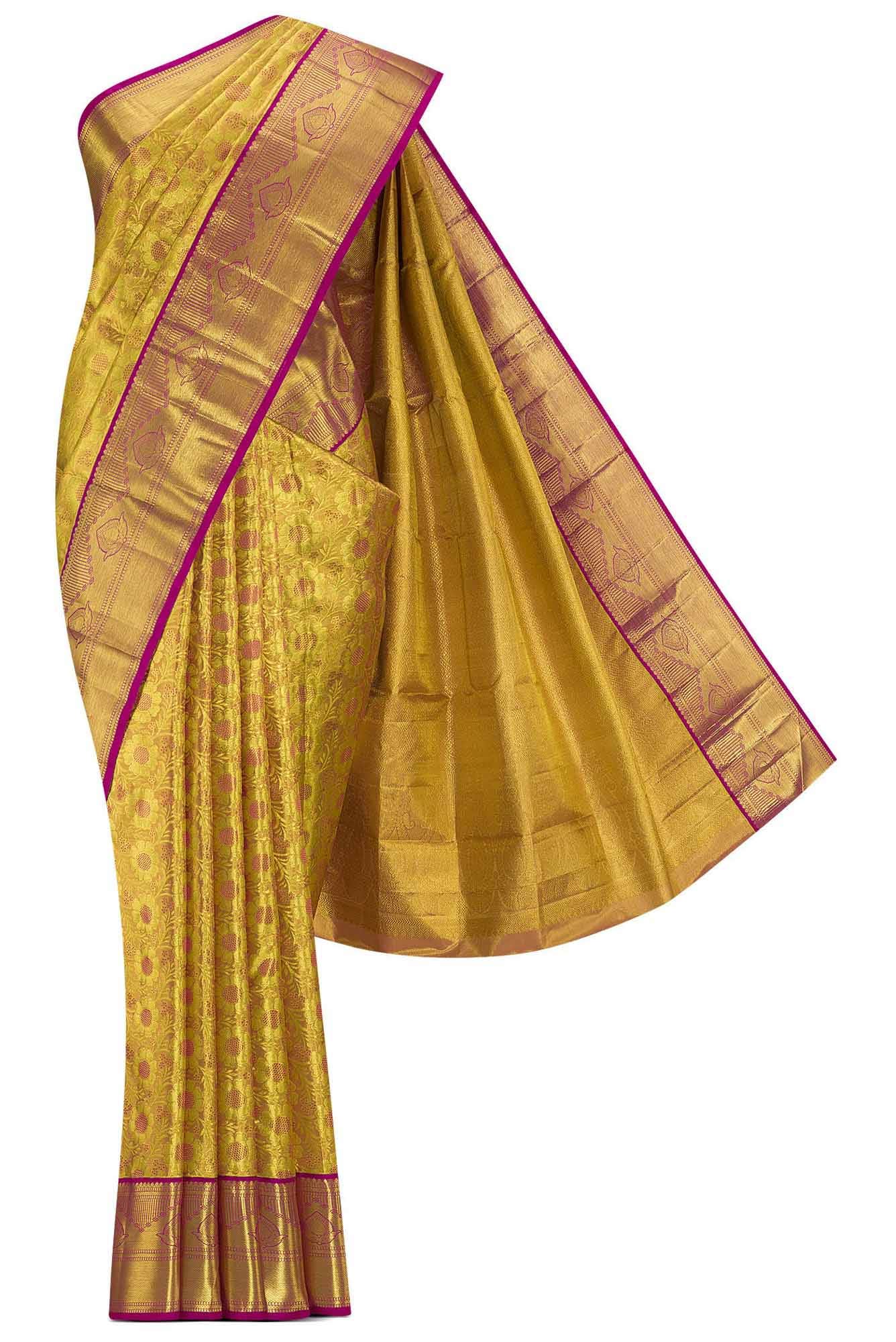 Gold with Red Dual Tone Kanchipuram Tissue Silk Saree
