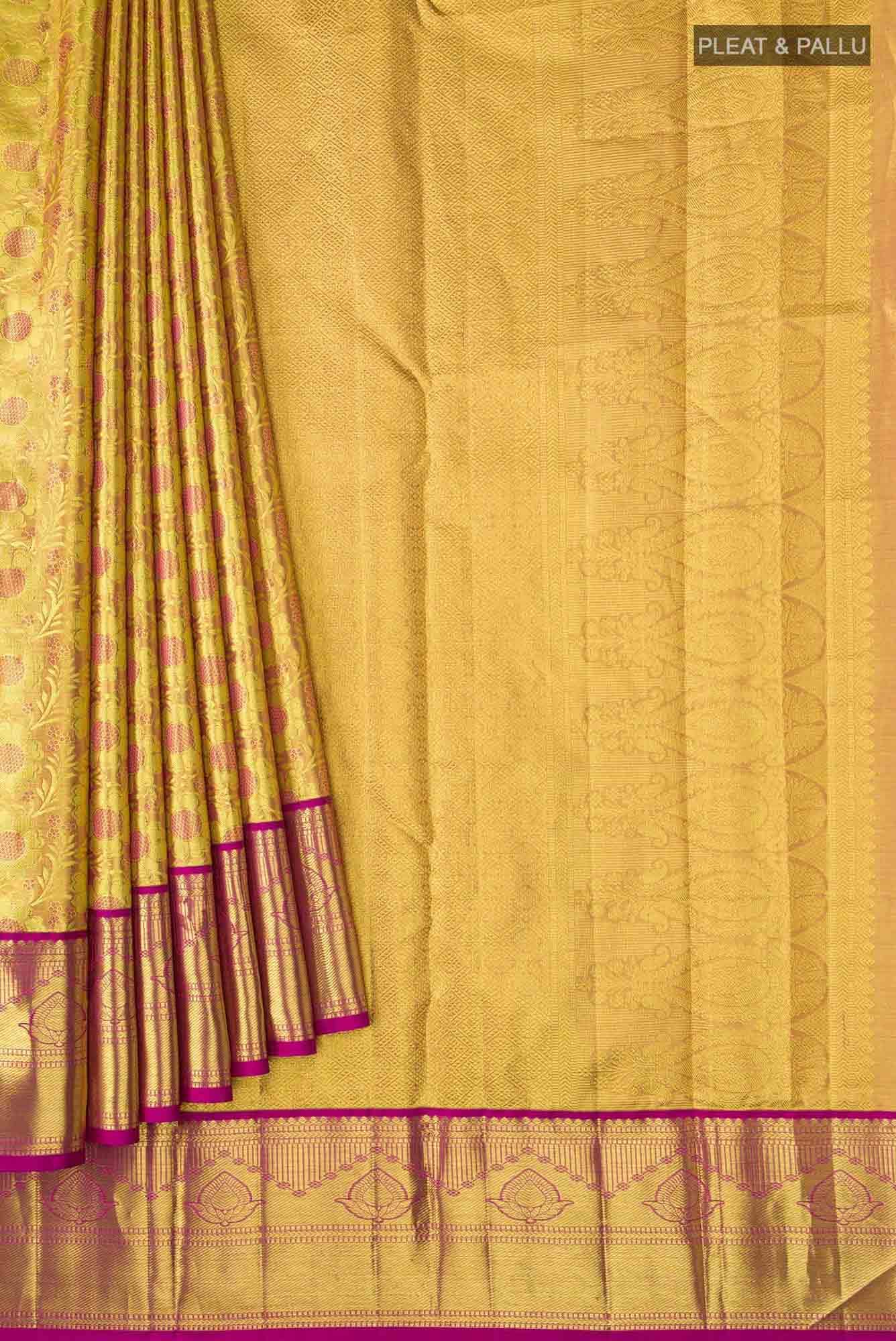 Gold with Red Dual Tone Kanchipuram Tissue Silk Saree