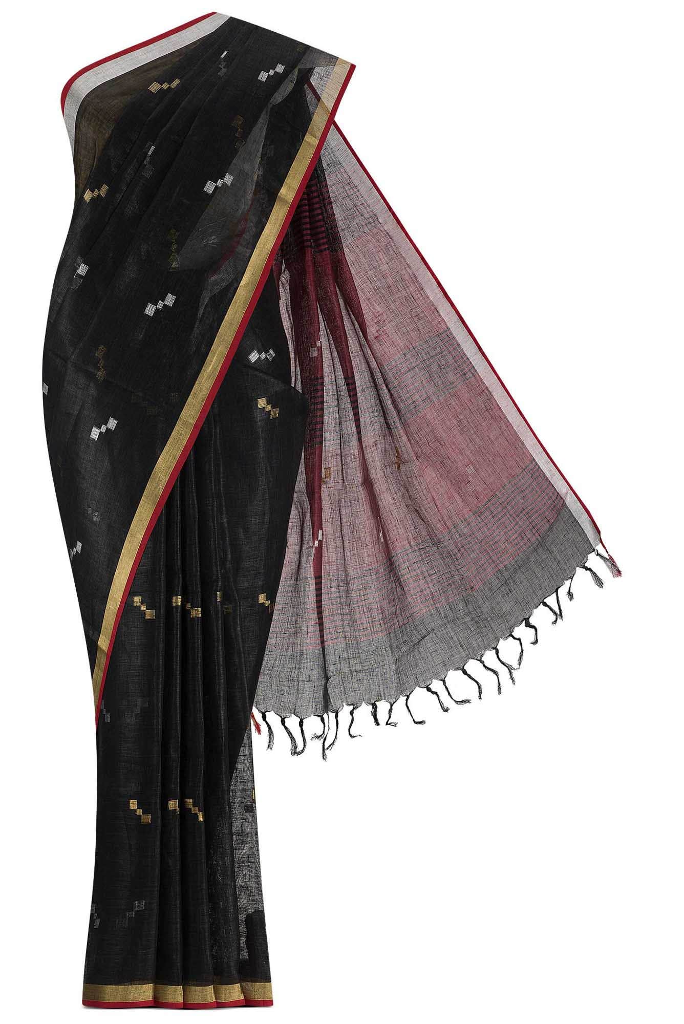 Black Linen Saree