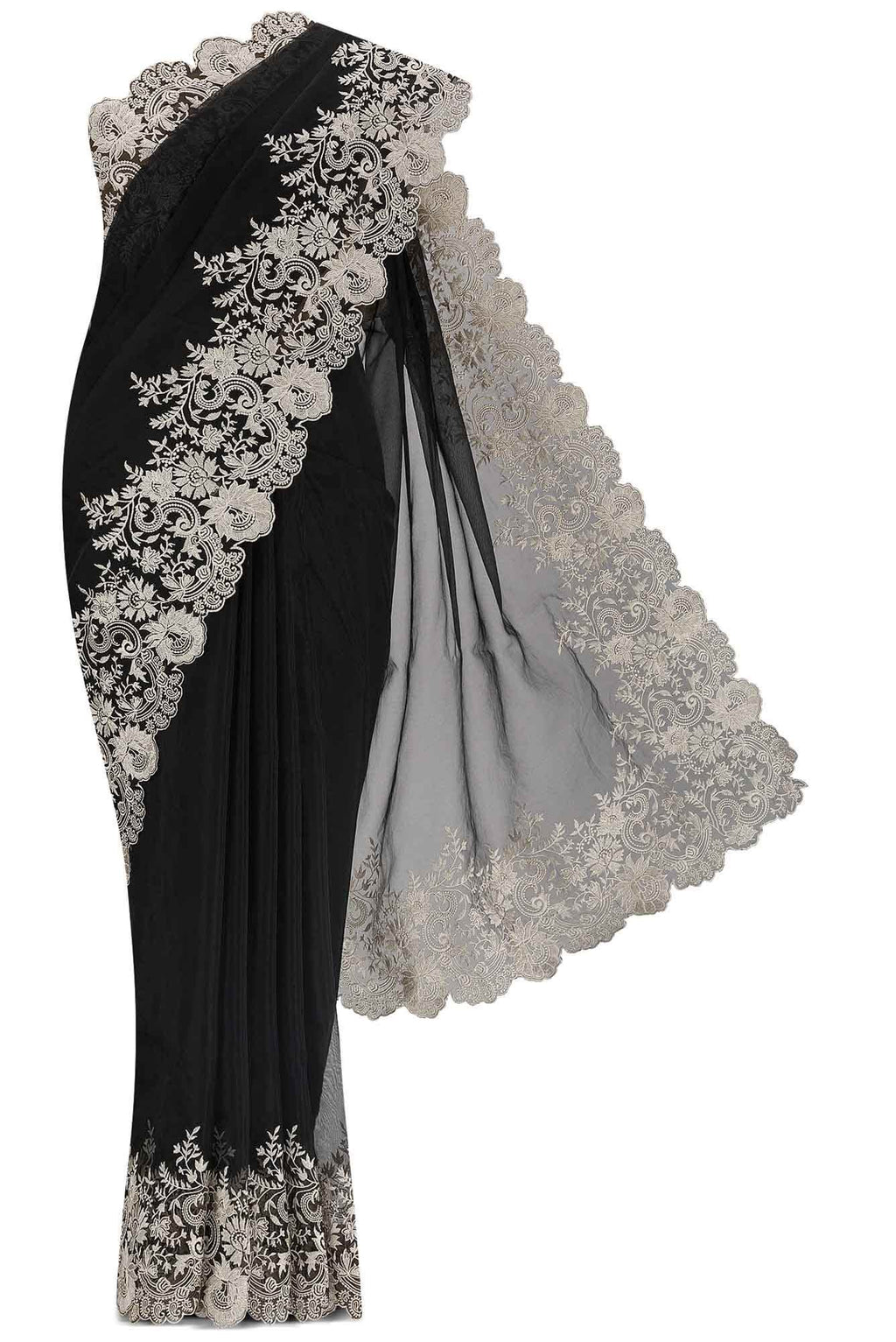 Black Blended Organza Silk Saree