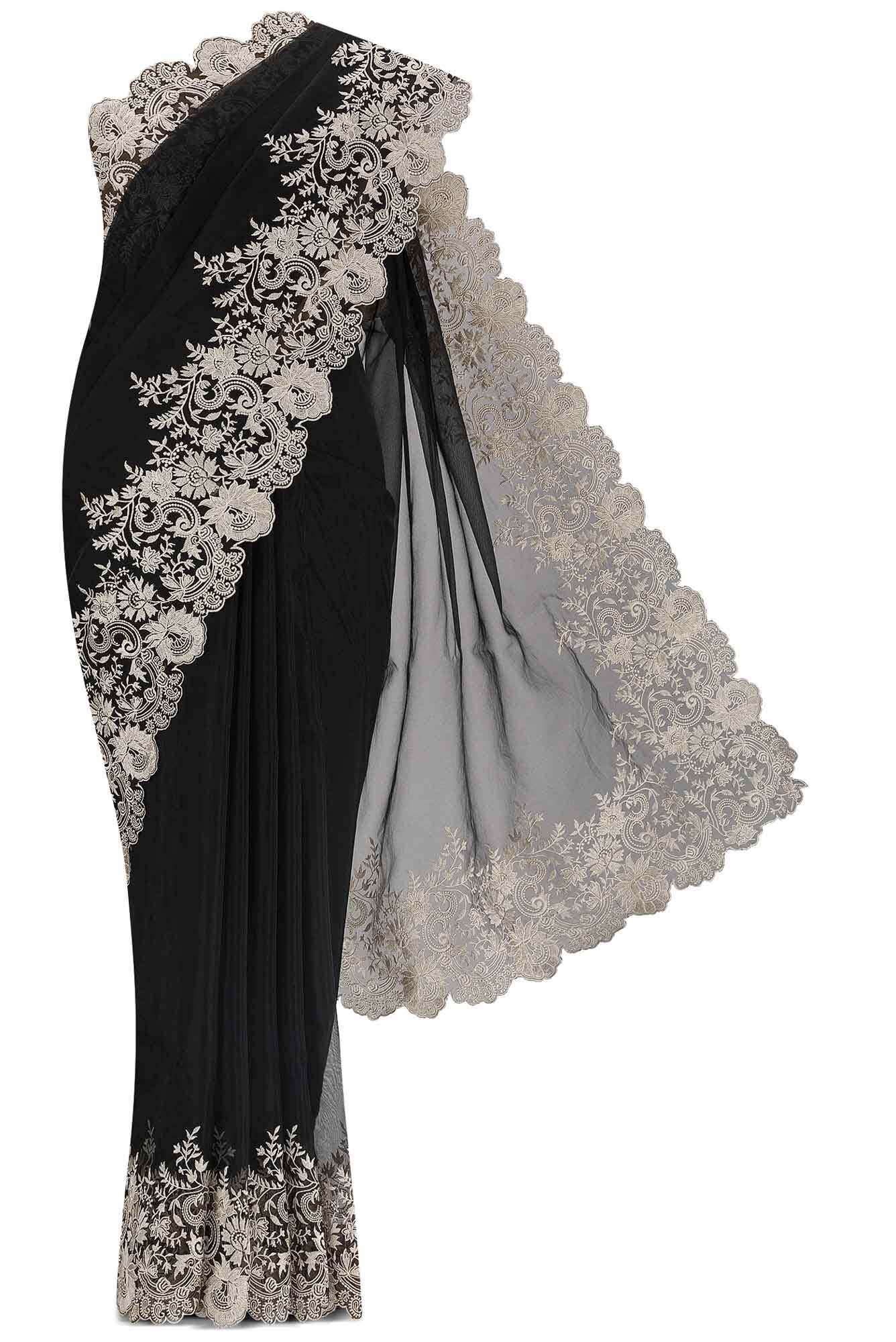Black Blended Organza Silk Saree