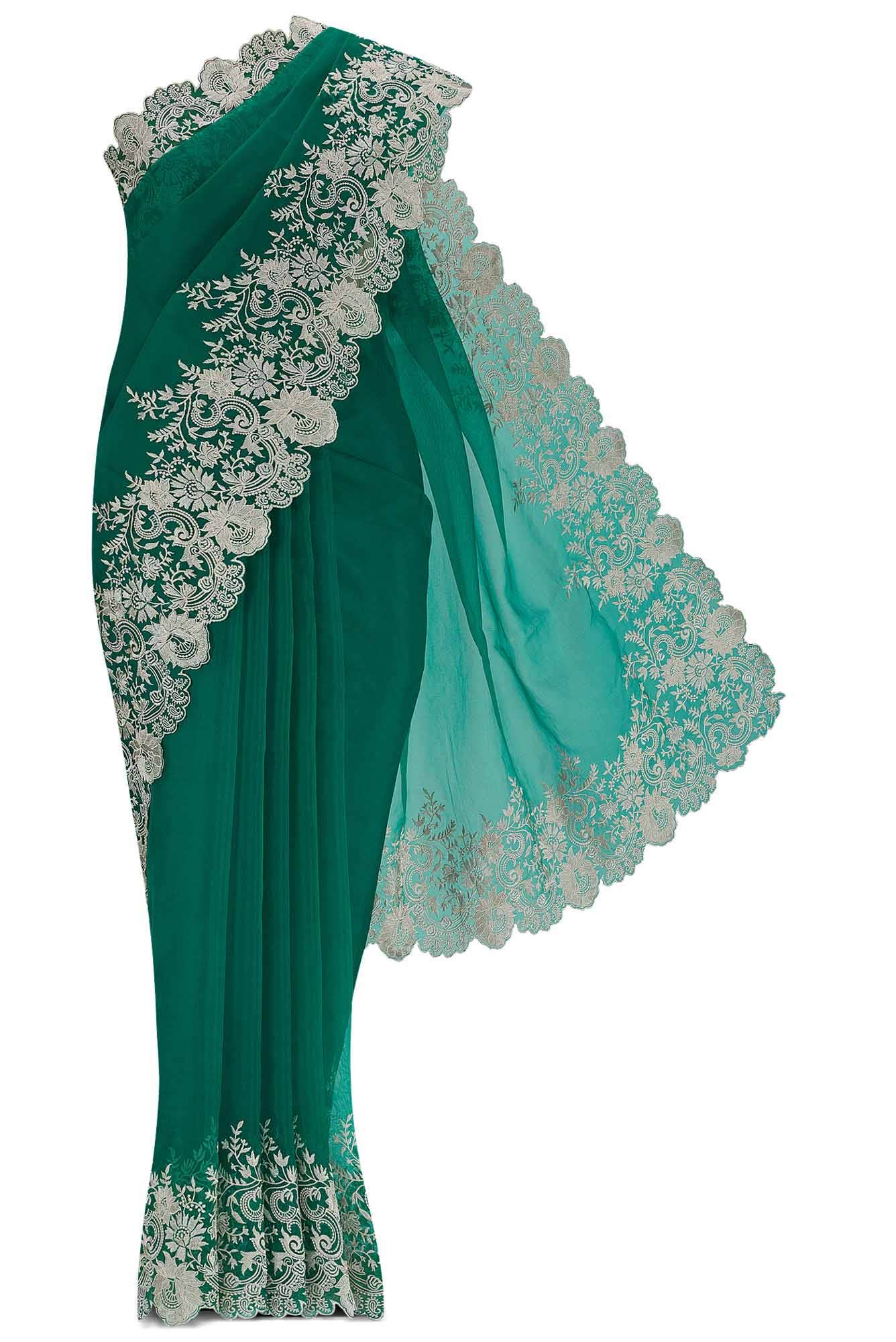 Green Blended Organza Silk Saree