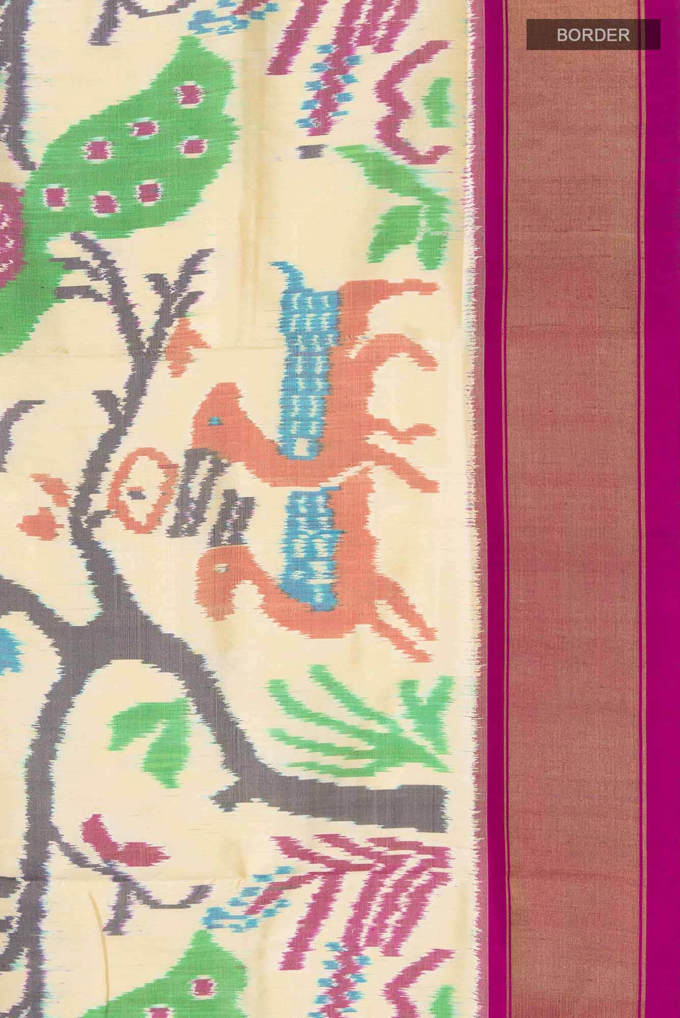 Cream Pochampally Silk Saree
