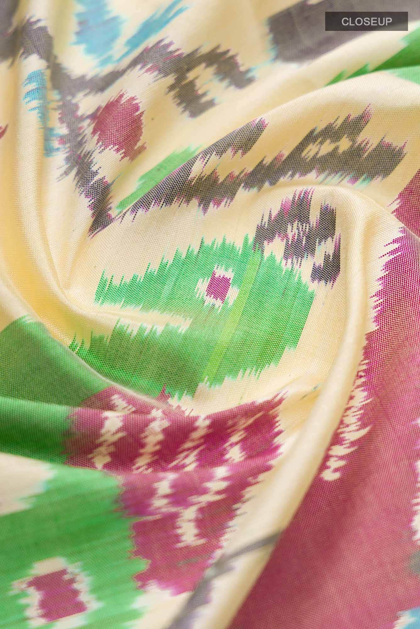 Cream Pochampally Silk Saree