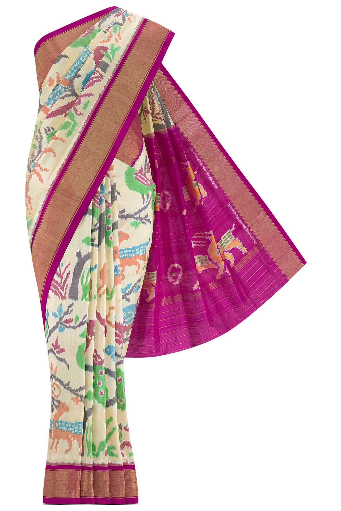 Cream Pochampally Silk Saree